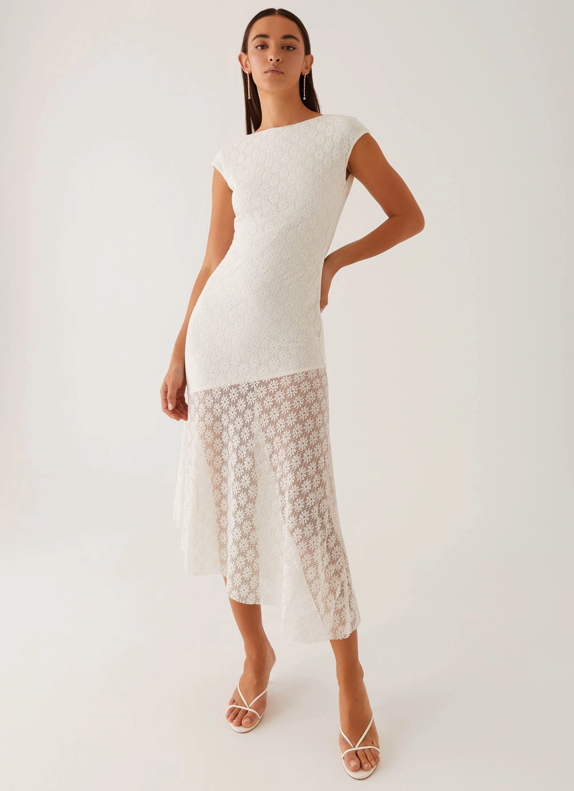 Arielle Open Back Midi Dress - White Form Fitting Lounge Feel