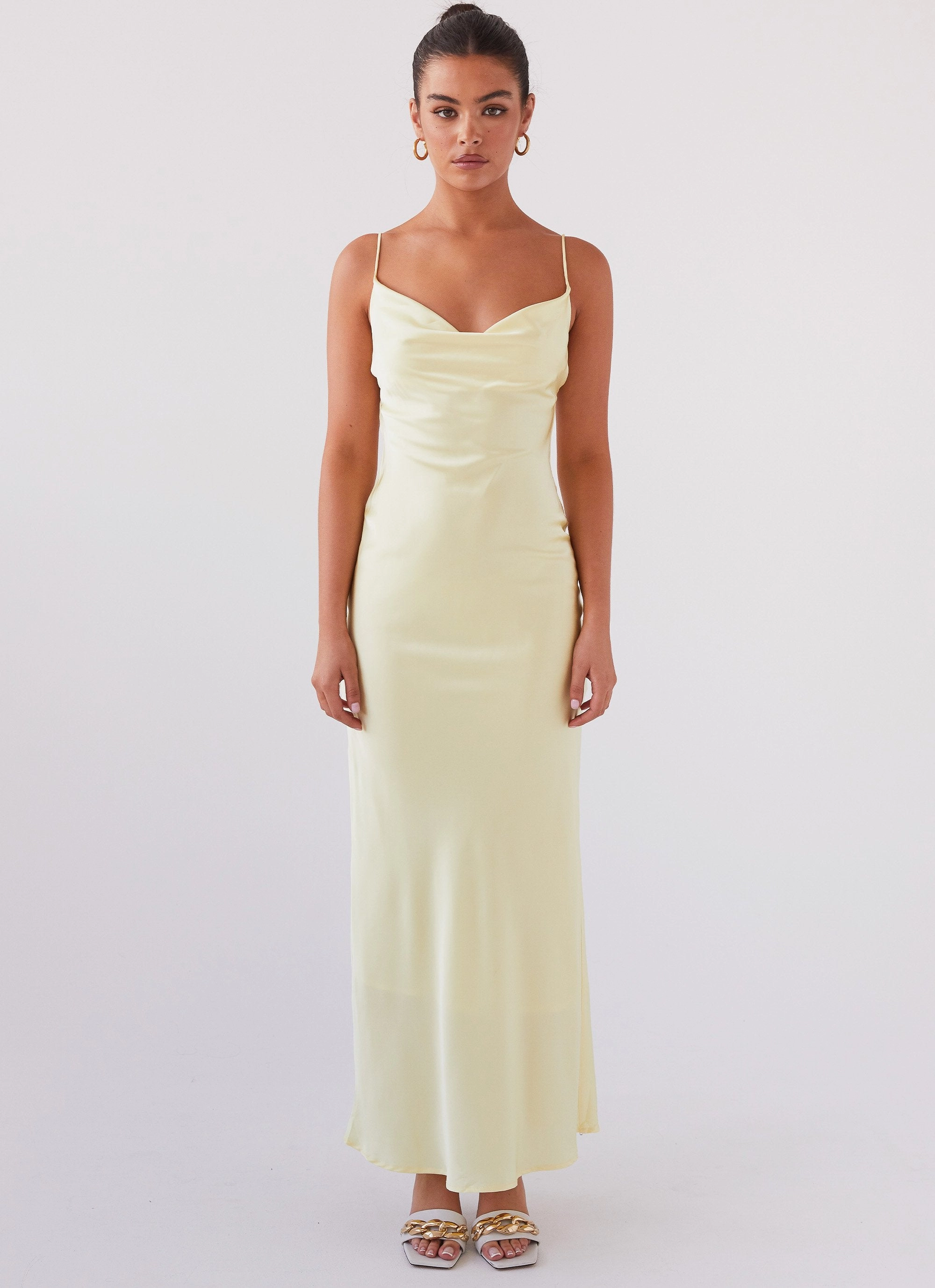 Romantic-Detail Daily Essential Joanna Satin Maxi Dress - Lemon