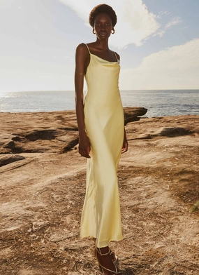 Joanna Satin Maxi Dress - Lemon Comfortable Waistband Feminine Touch