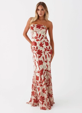 Willa Maxi Dress - Red Green Floral Vintage-Inspired
