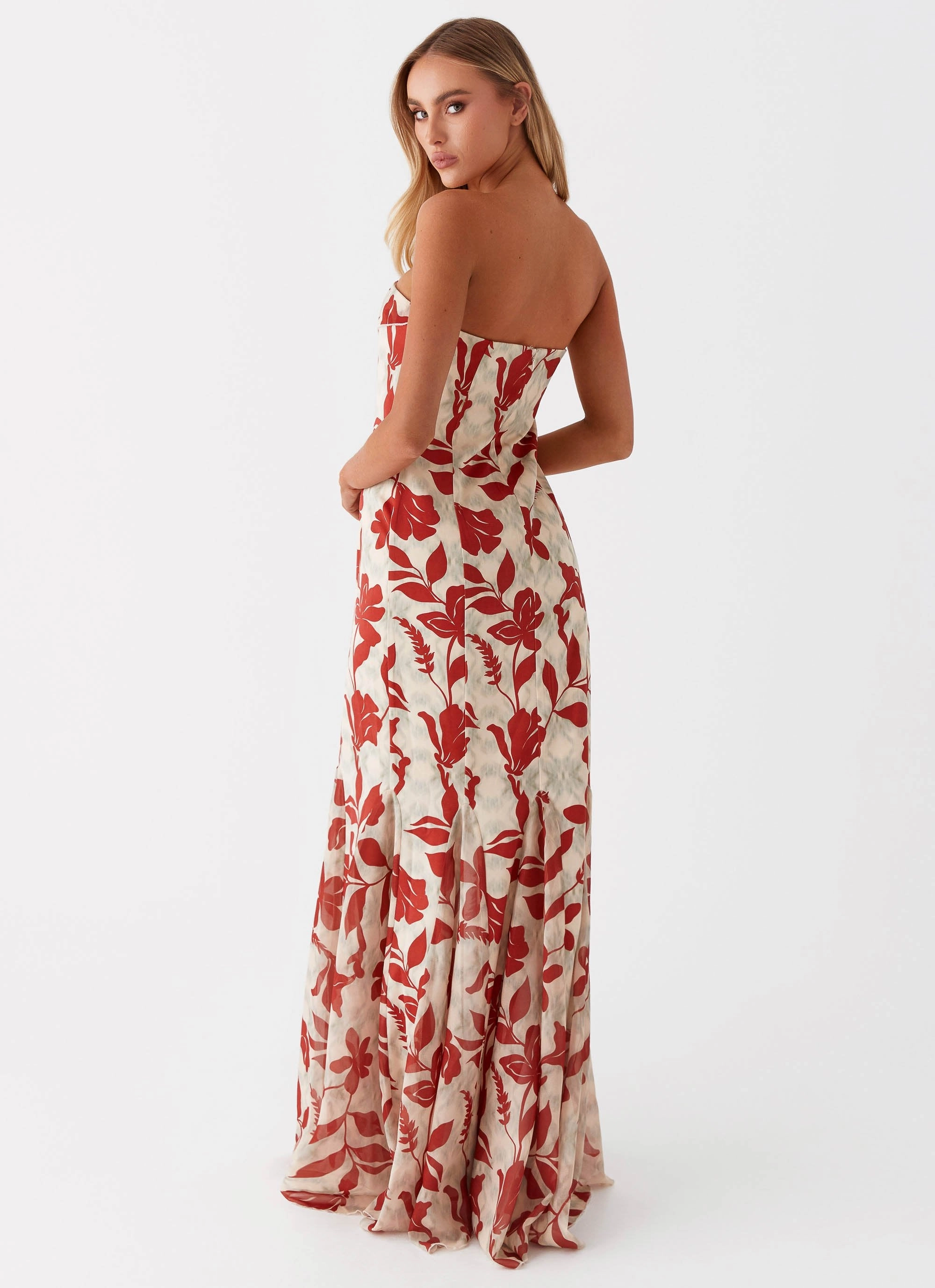 Willa Maxi Dress - Red Green Floral Polished Finish Perfect Shape