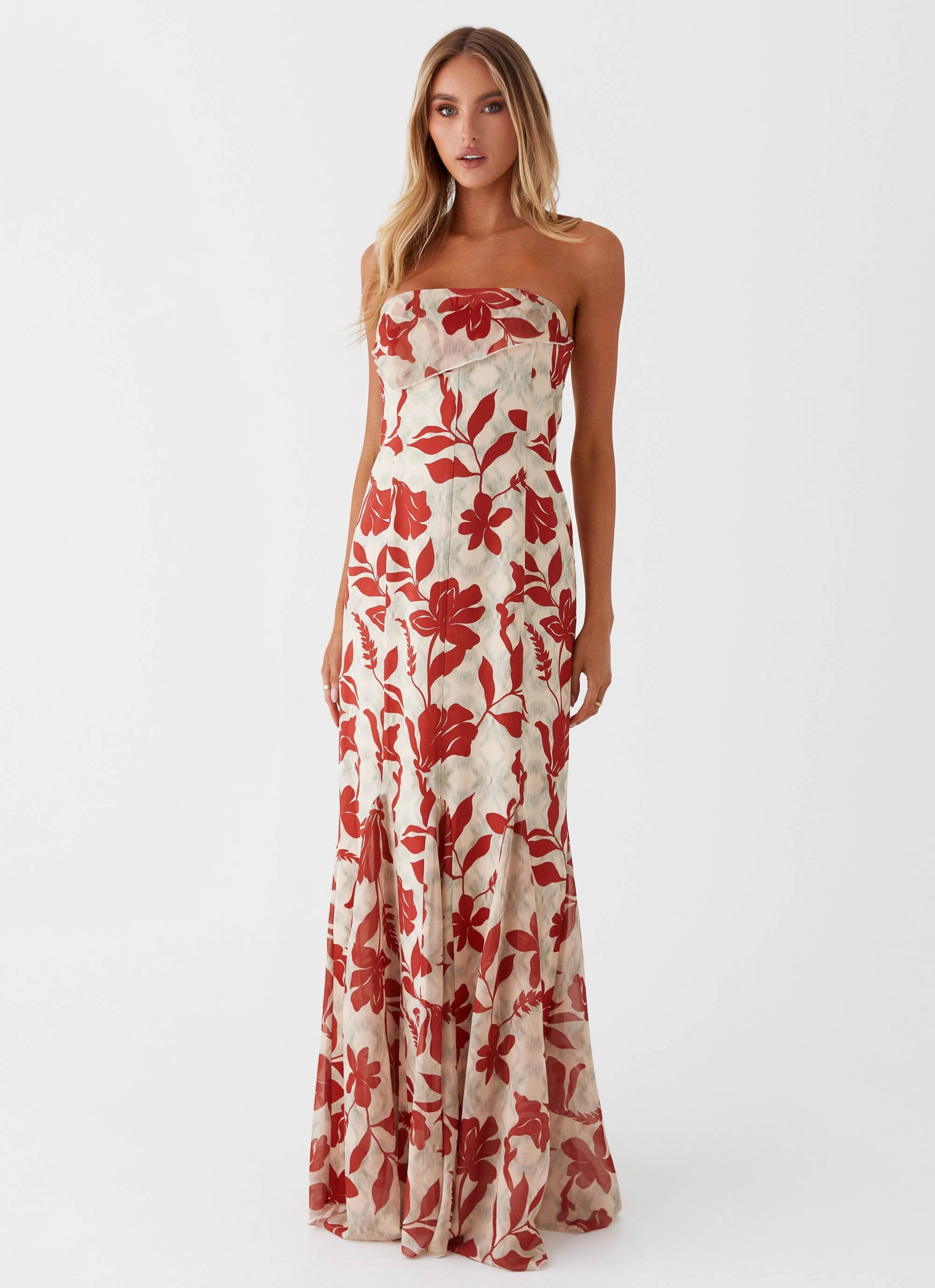 Willa Maxi Dress - Red Green Floral Polished Tailoring