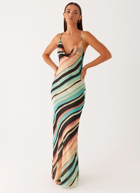 Never Knew Maxi Dress - Stripe Muted Tones Statement-Print
