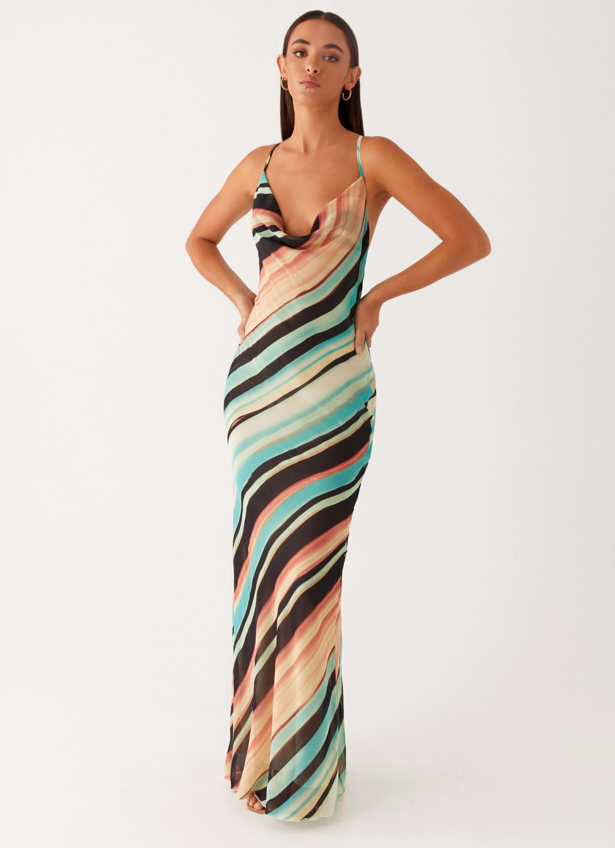 Never Knew Maxi Dress - Stripe Muted Tones Statement-Print