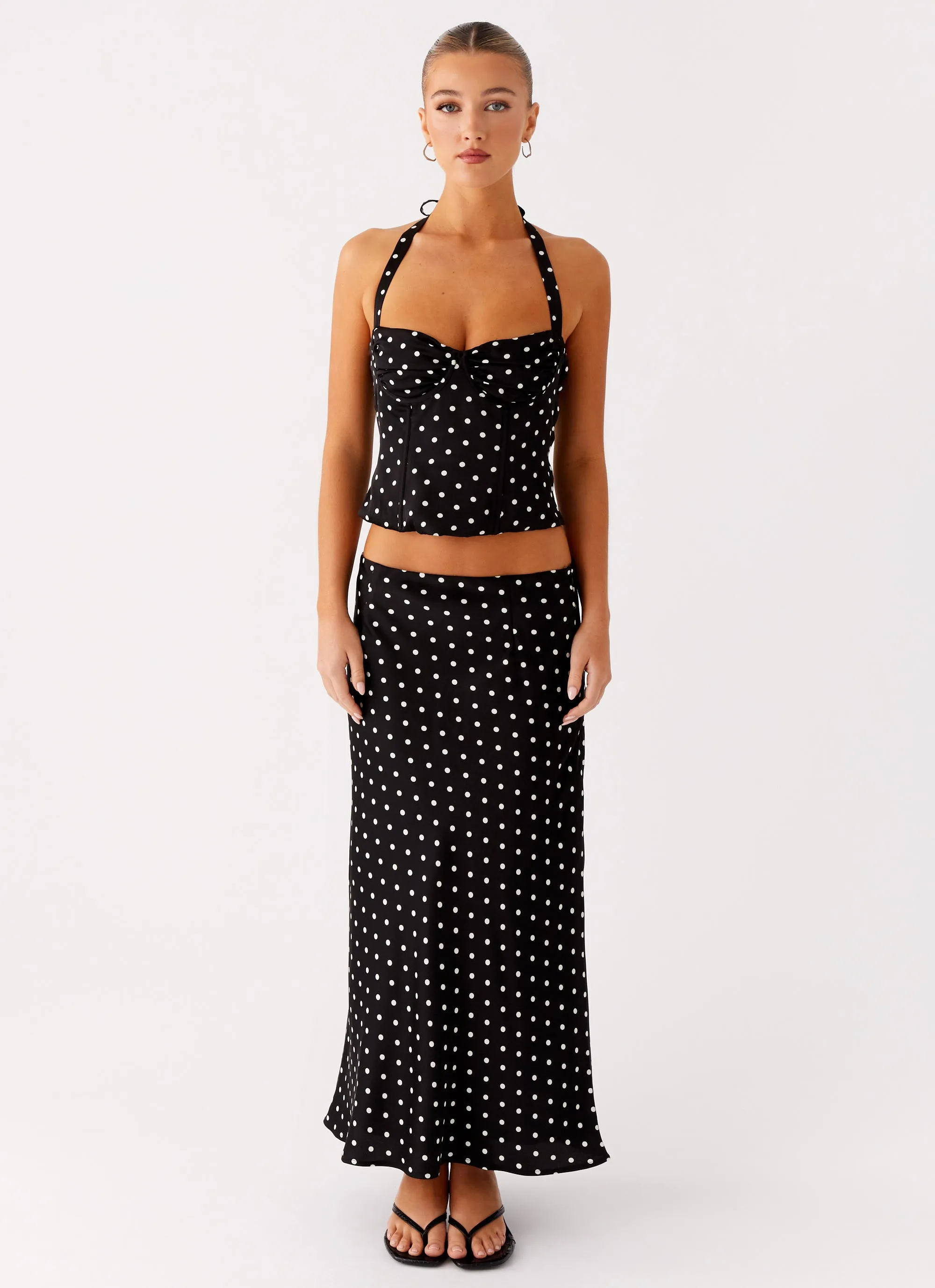 Breanne Midi Skirt - Black Polka Dot Shopping Trip Soft Texture