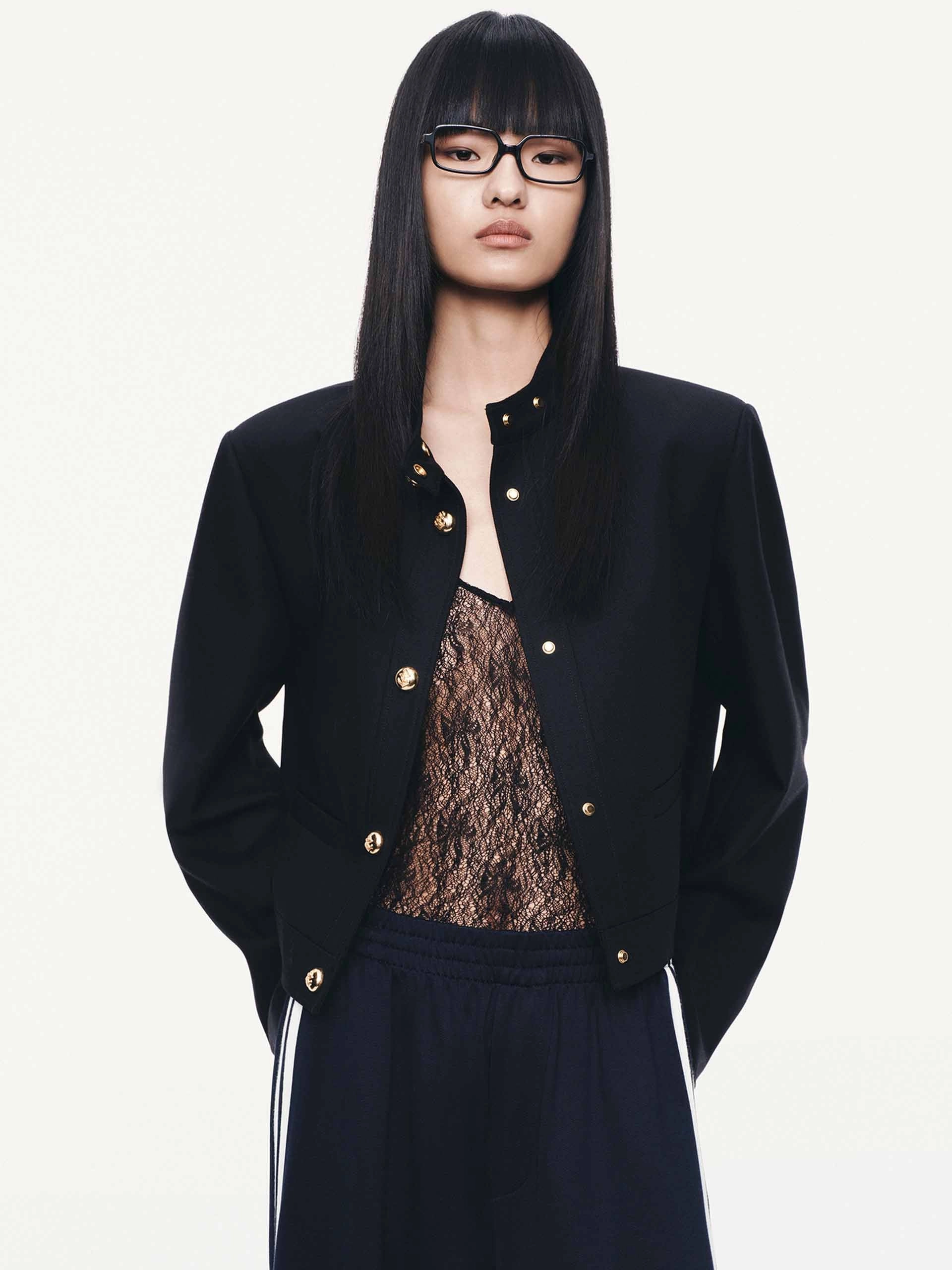 Easy Layering Bonded Seam Construction Mock Neck Cropped Jacket