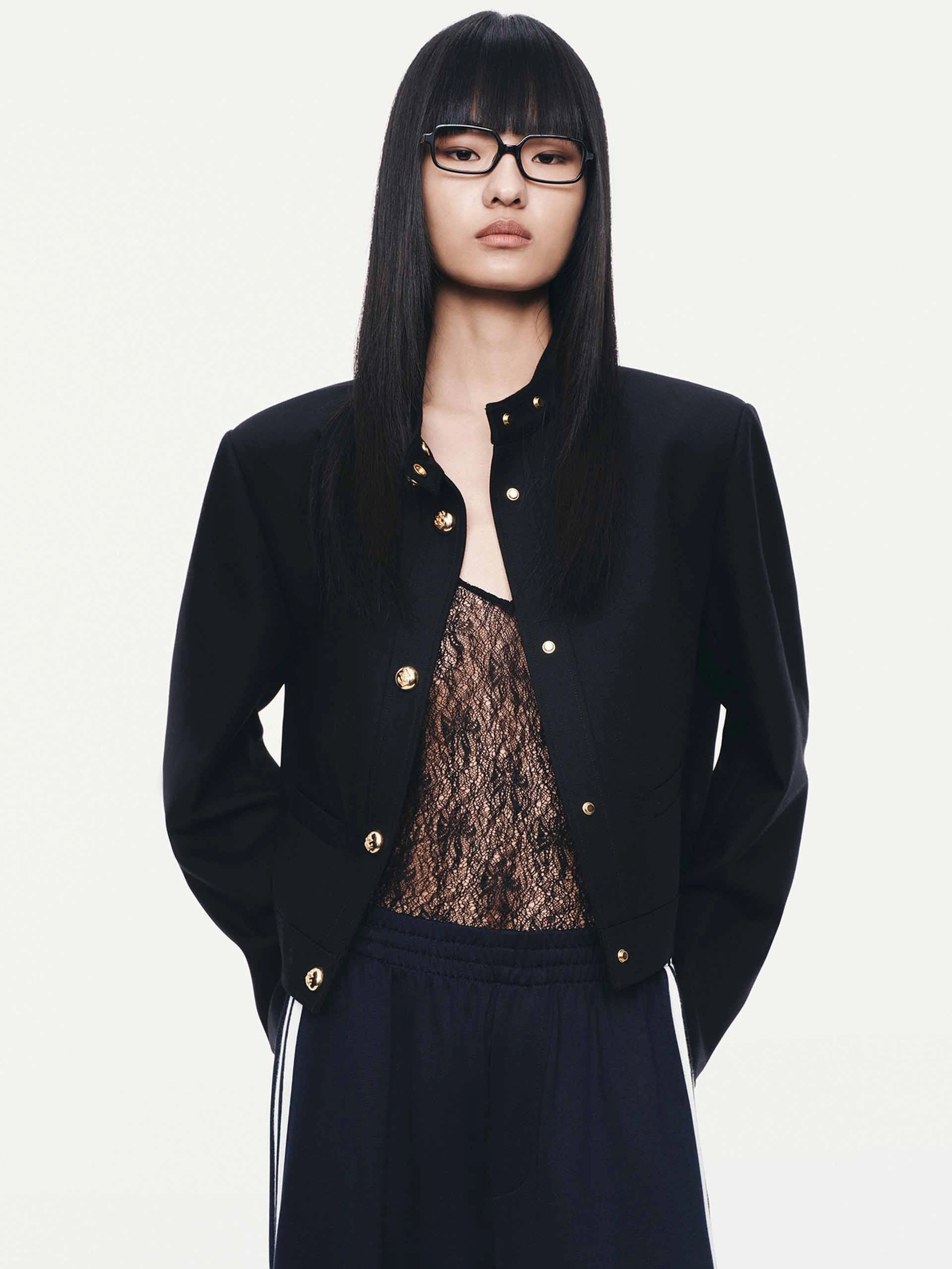 Mock Neck Cropped Jacket Adaptive Tension Bands