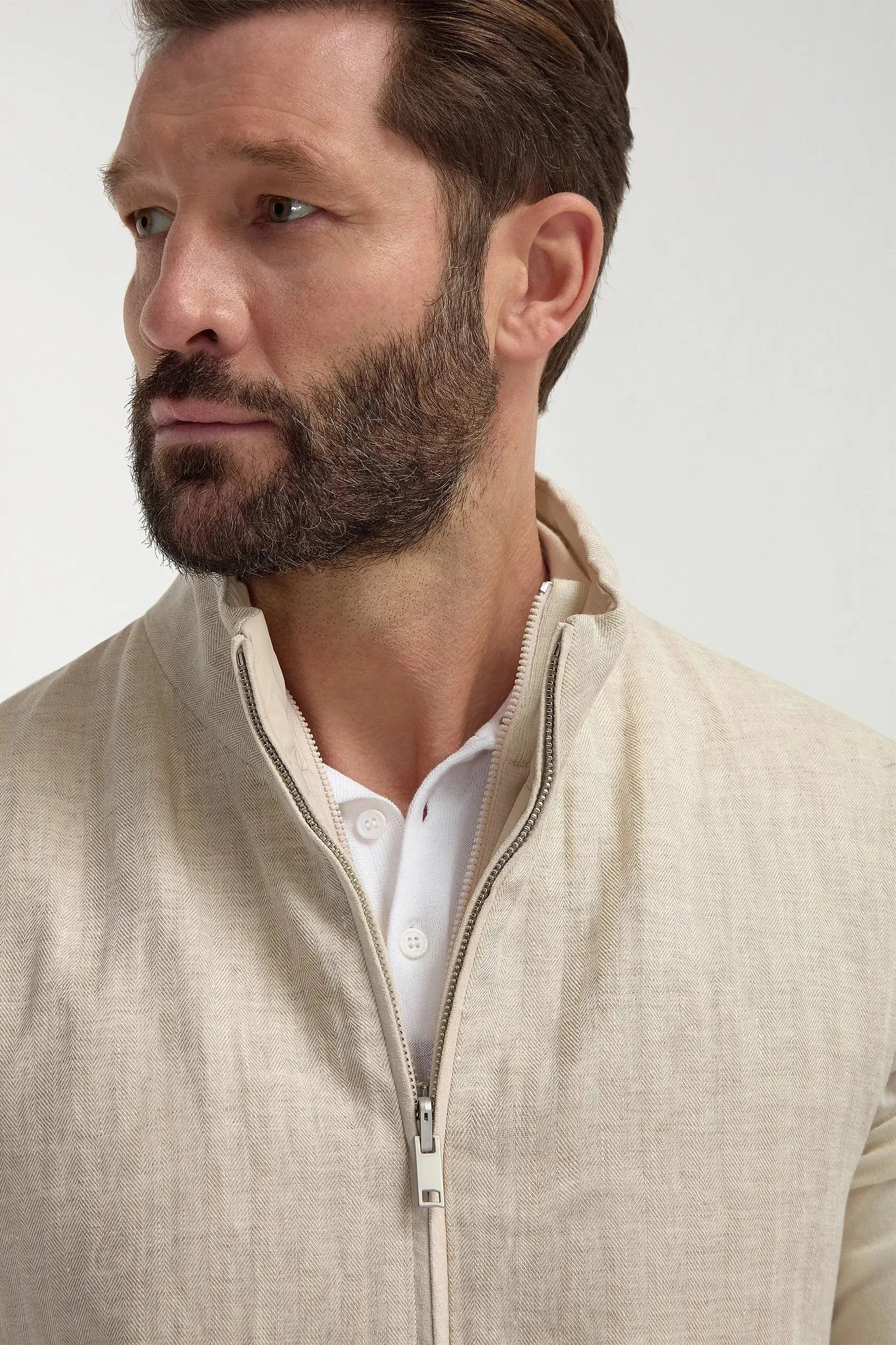 Crisp Walk Look Top Guard Sand herringbone reversible vest - Made in Italy