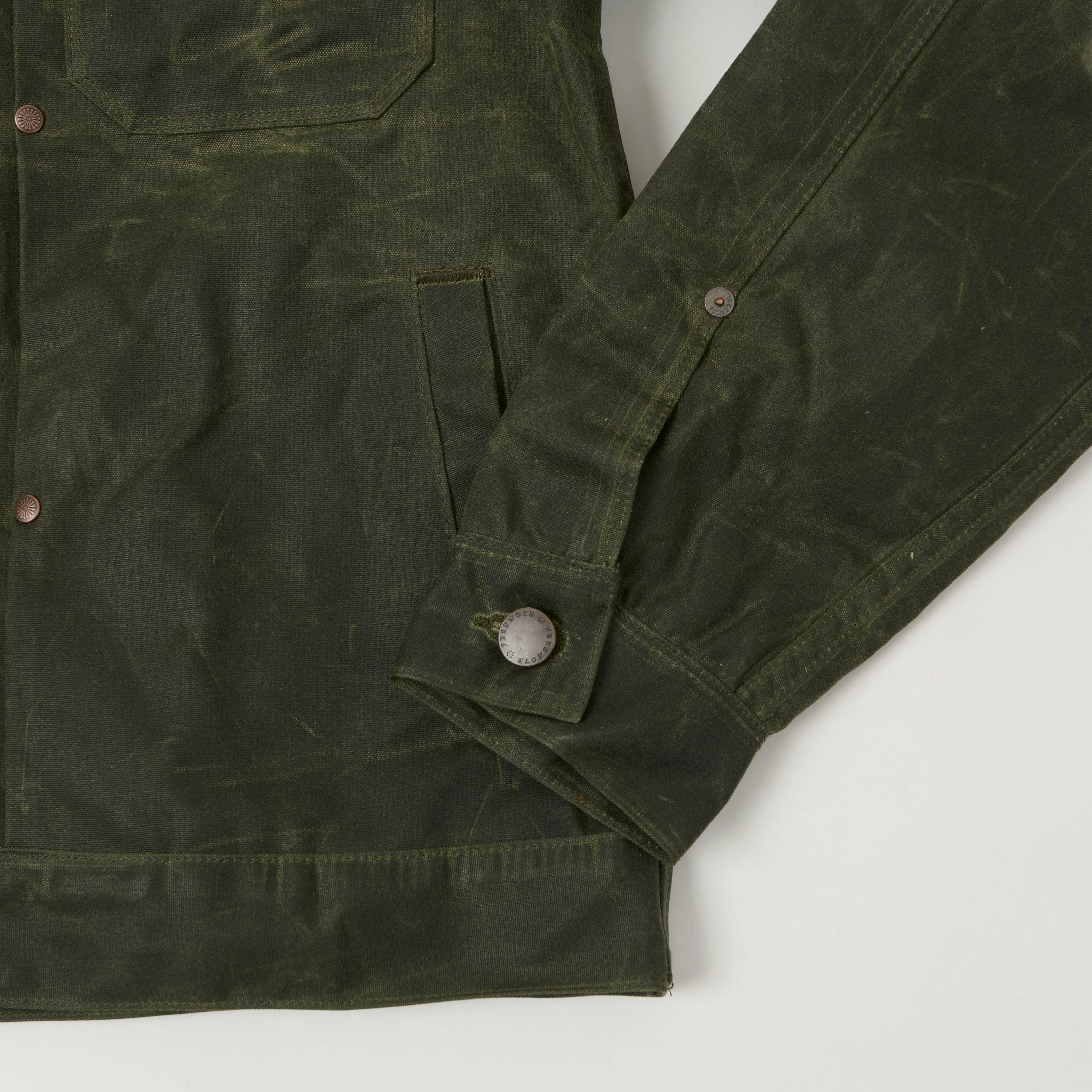 Soft Shell Material Heat Trapping Layer Freenote Cloth 'Riders' Waxed Canvas Jacket - Olive