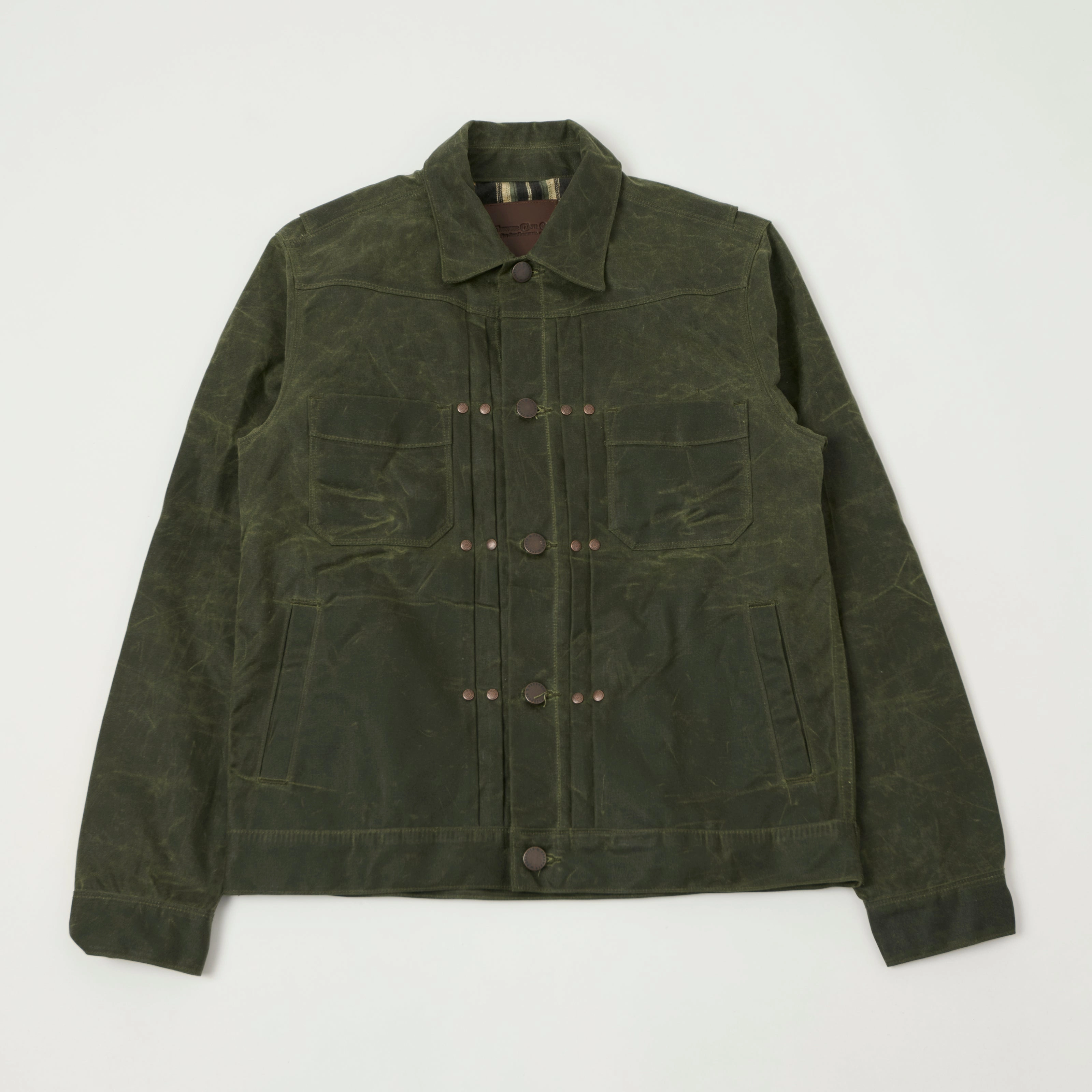Temperature Regulating Freenote Cloth 'Riders' Waxed Canvas Jacket - Olive