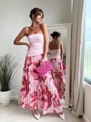 Madelaine Bandeau Dress in Pink Simple Shape Mesh-Detail