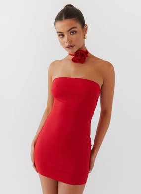 Tailored Wear Ruby Glamour Rose Mini Dress - Rouge Red