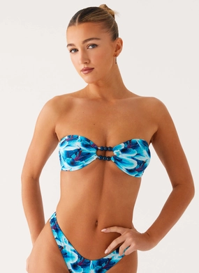 Beach Bound Strapless Bikini Top - Turquoise Floral Poolside Comfort