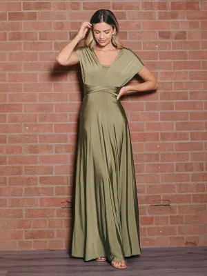City-Style Pop Texture Multi-way Slinky Maxi Dress / Olive