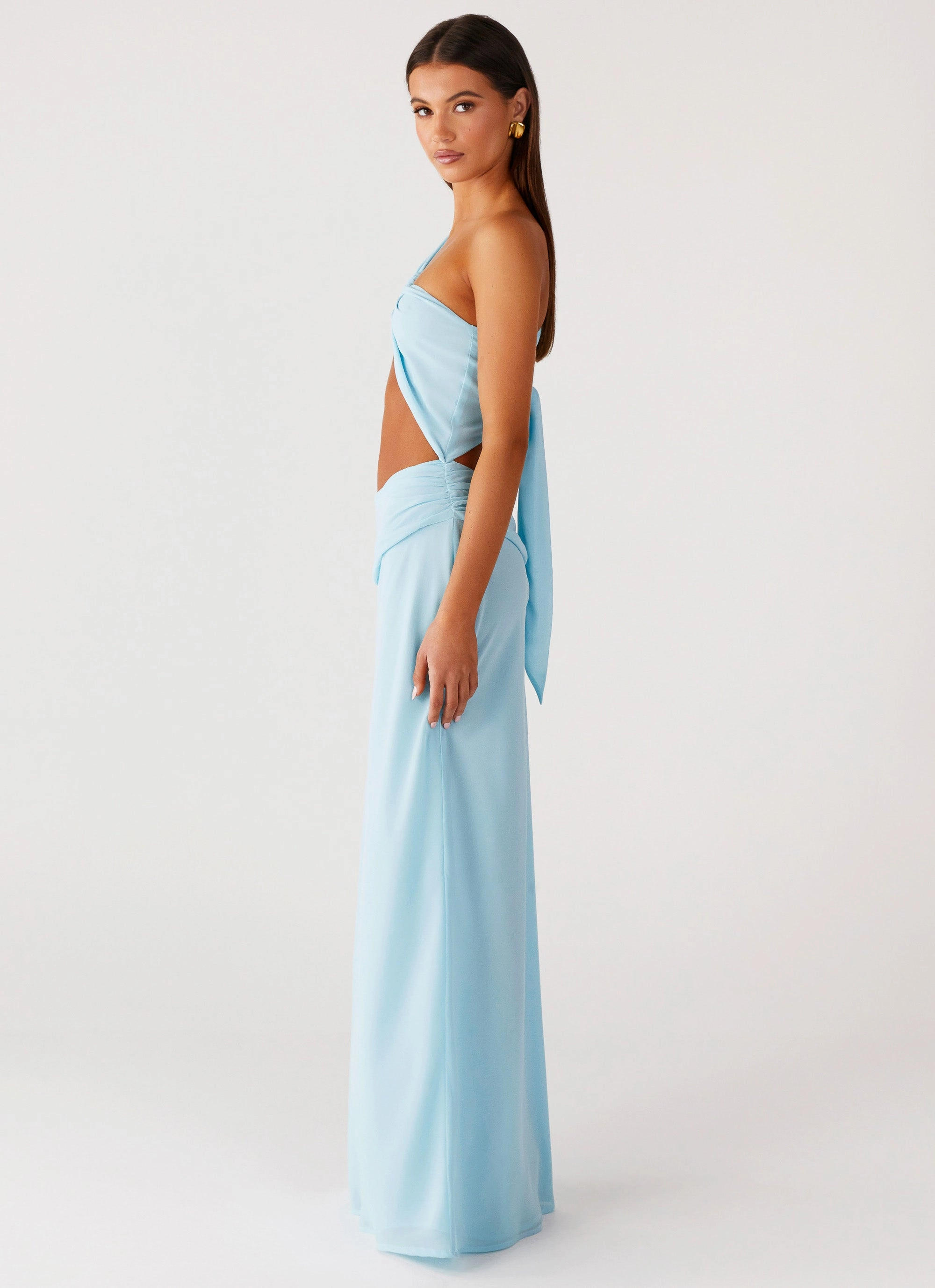 Feminine off-the-shoulder gown Cindelle One Shoulder Maxi Dress - Turquoise