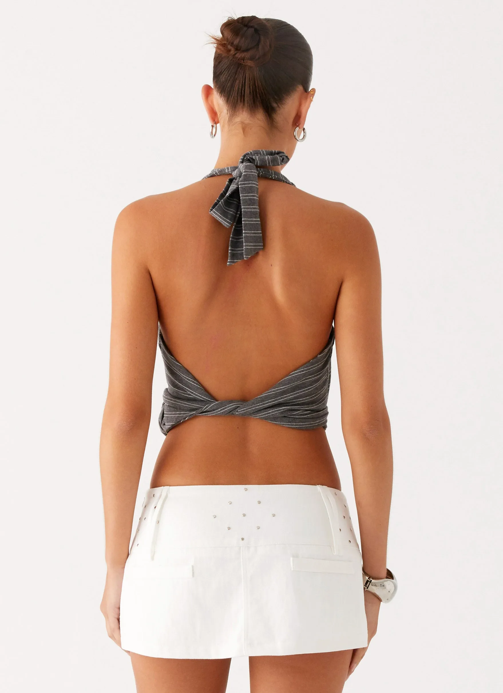 Hot Shot Studded Denim Mini Skort - White Street Style