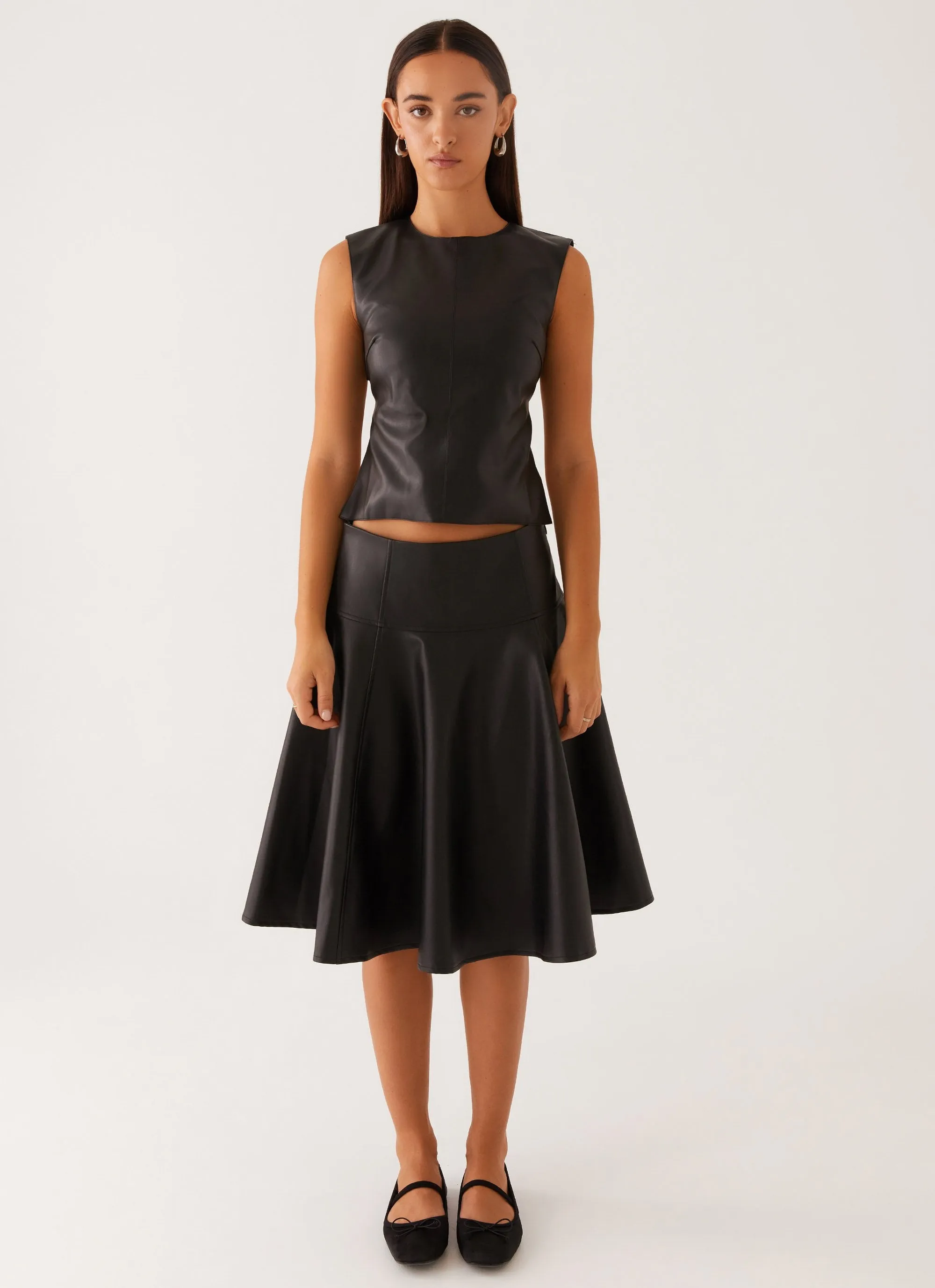 Tyler Midi Skirt - Black Ventilated Panels