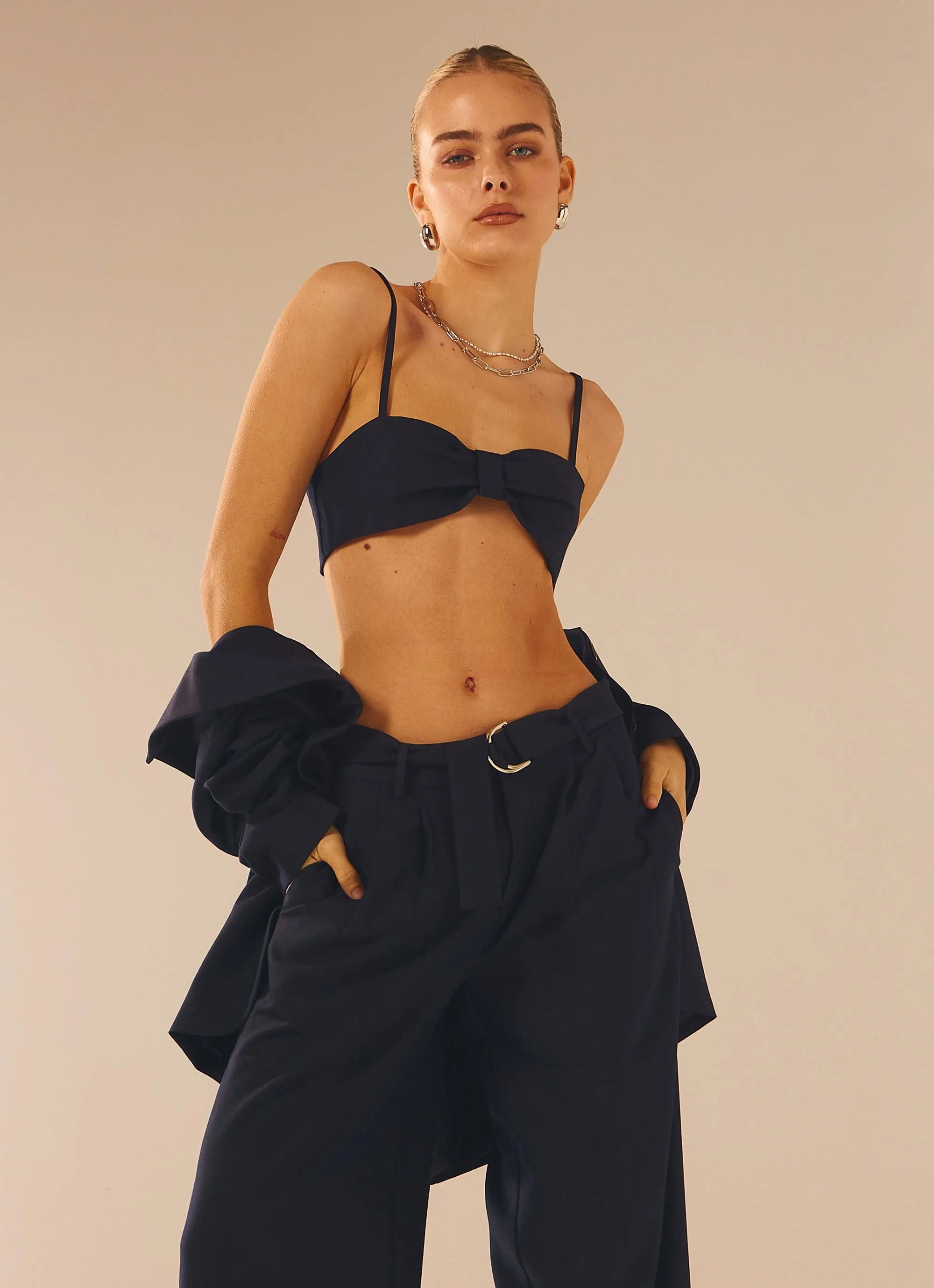 Warm Fabric Layered Collar System City Slicker Bandeau Top - Navy Ink