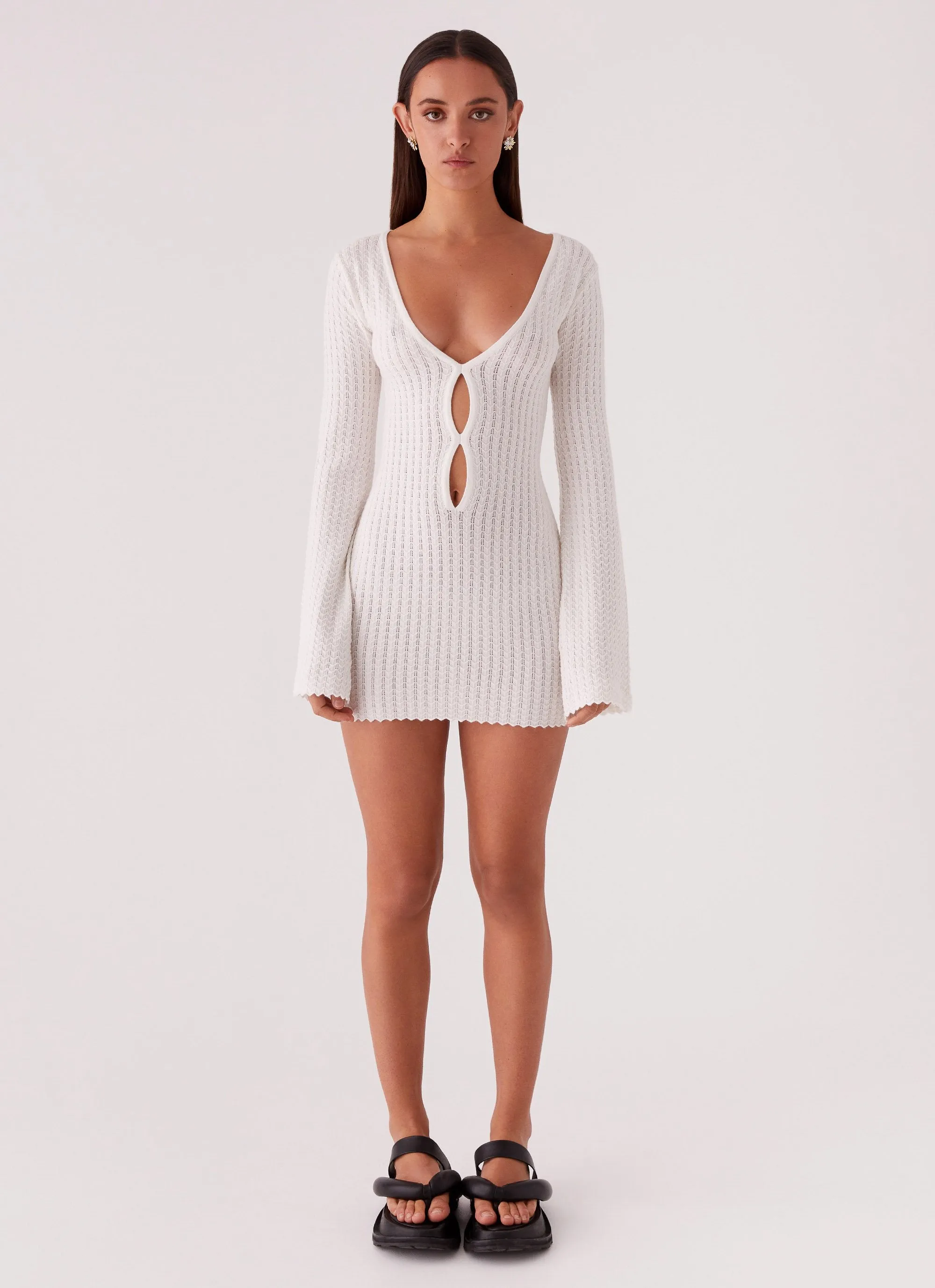 Lavelle Knit Mini Dress - Ivory Travel Essential Non Iron Fabric
