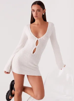 Layered Sleeve Cuffs Lavelle Knit Mini Dress - Ivory