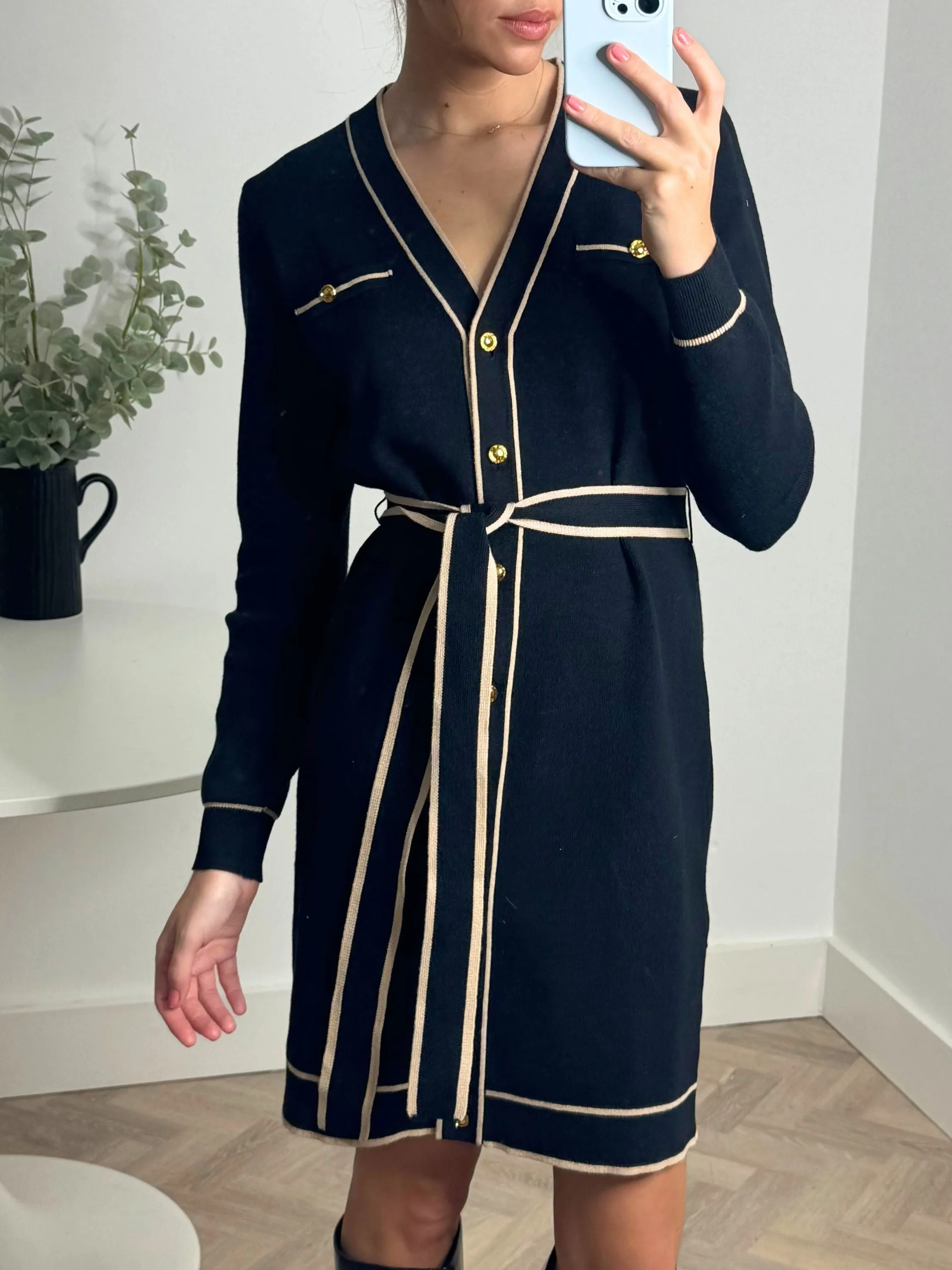 Free Step Fashionable Comfort Wear Calla Contrast Detail Knit Mini Dress in Black & Nude