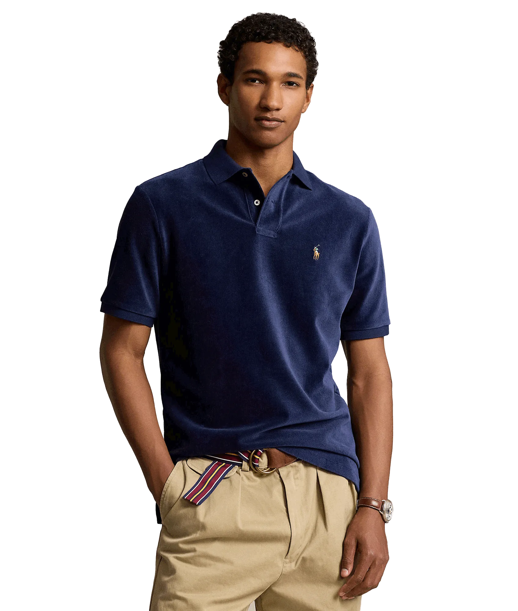 Classic Fit Knit Corduroy Polo Shirt - Navy