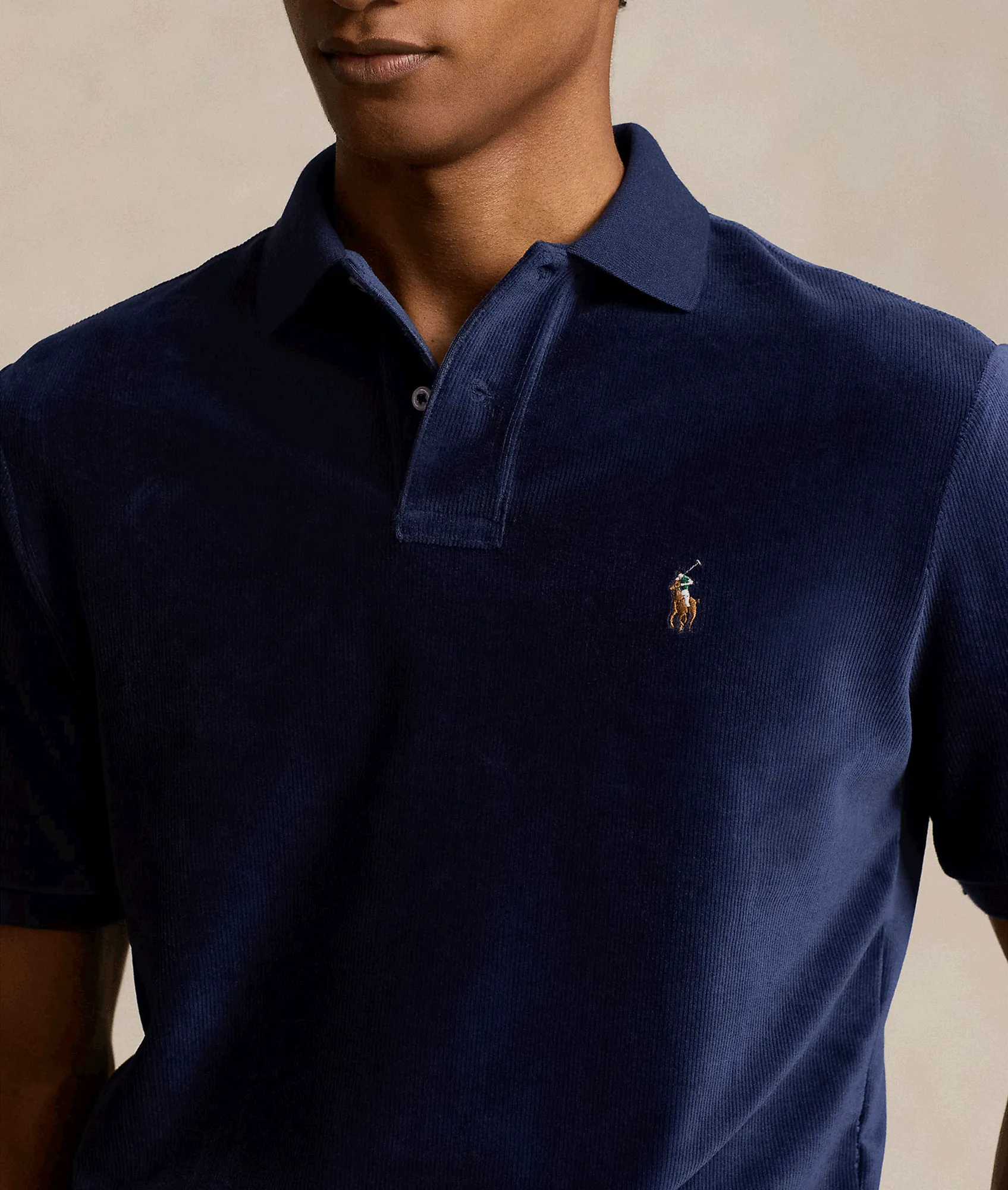 Classic Fit Knit Corduroy Polo Shirt - Navy