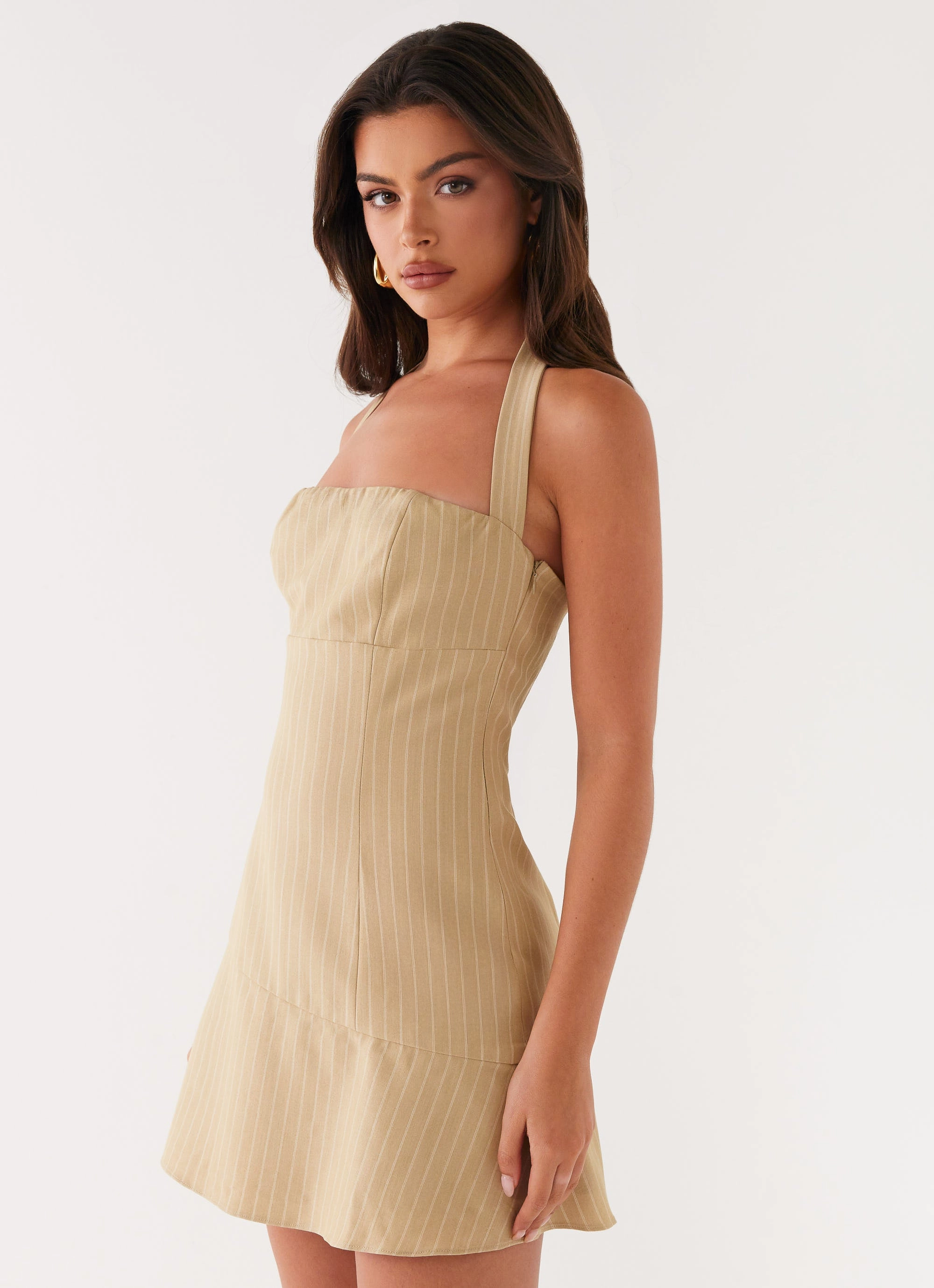 Versatile Edge Erica Mini Dress - Beige Stripe