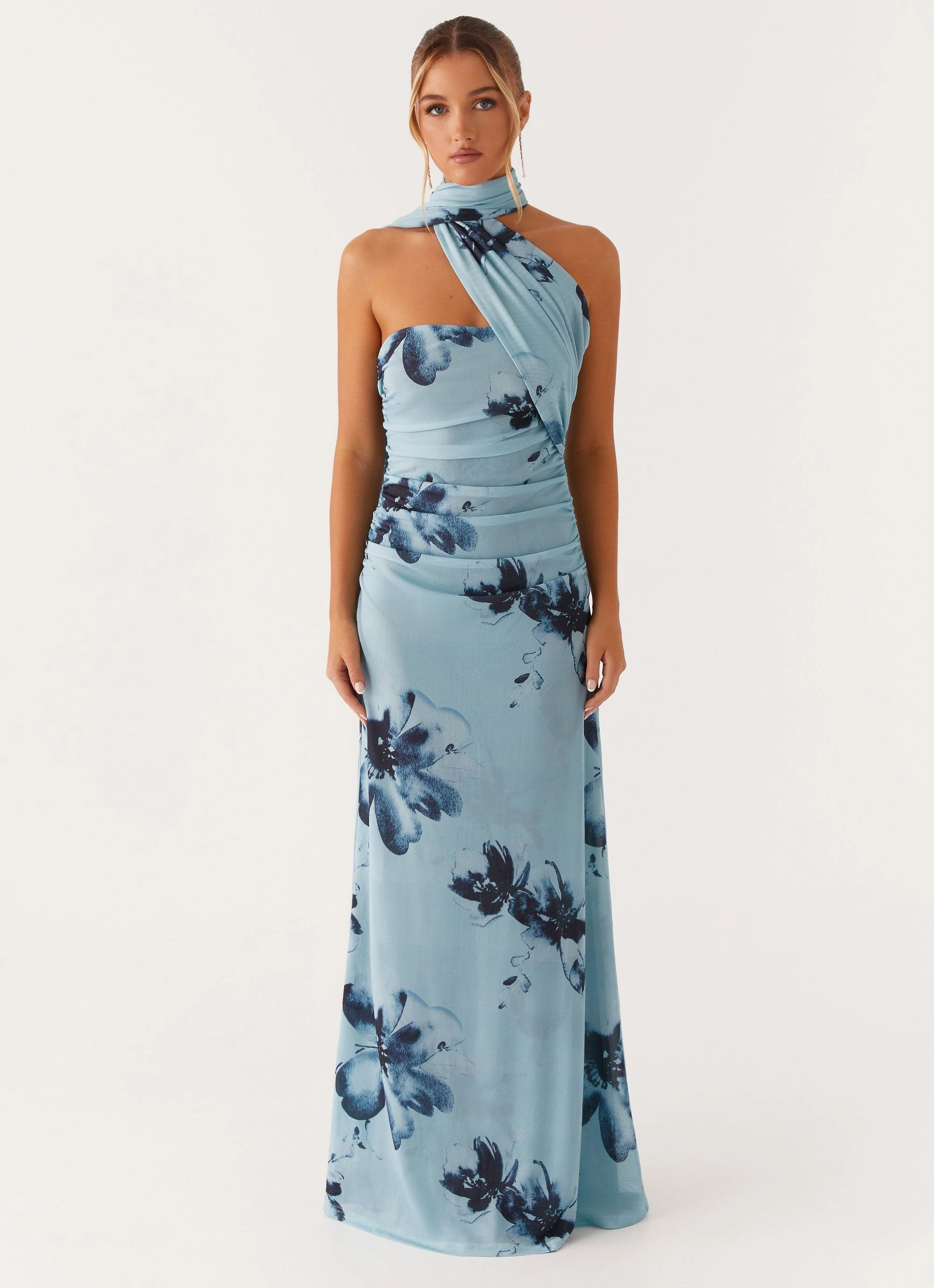 Songbird Maxi Dress - Blue Black Floral ContrastStitching