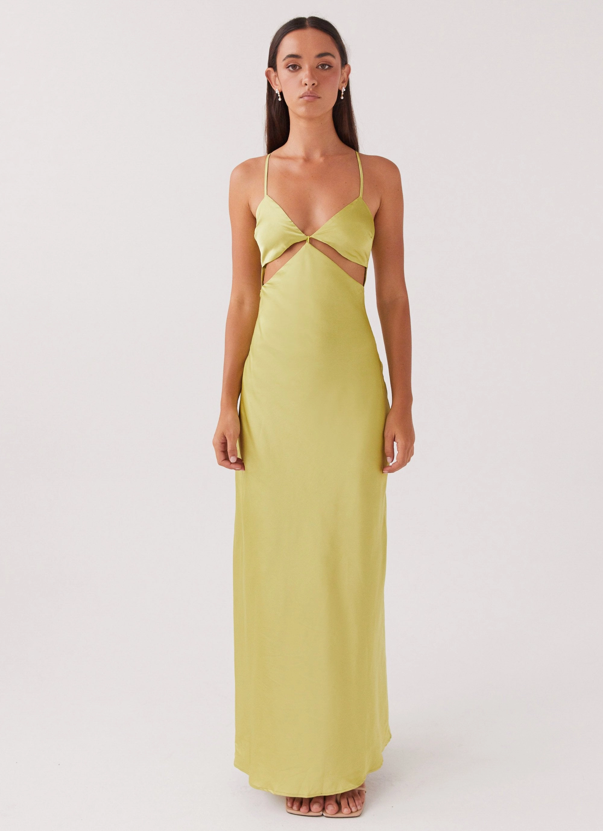 Raylie Cut Out Maxi Dress - Chartreuse Understated Glam Soft color