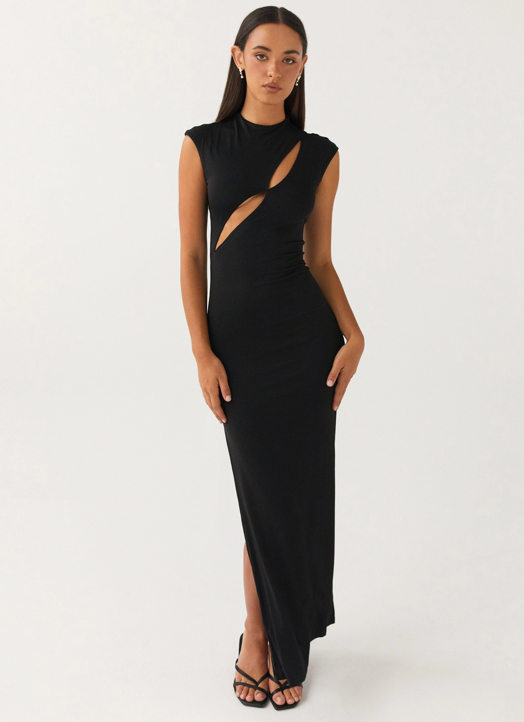 Olive Tone Calm Drape Special Affair Maxi Dress - Black