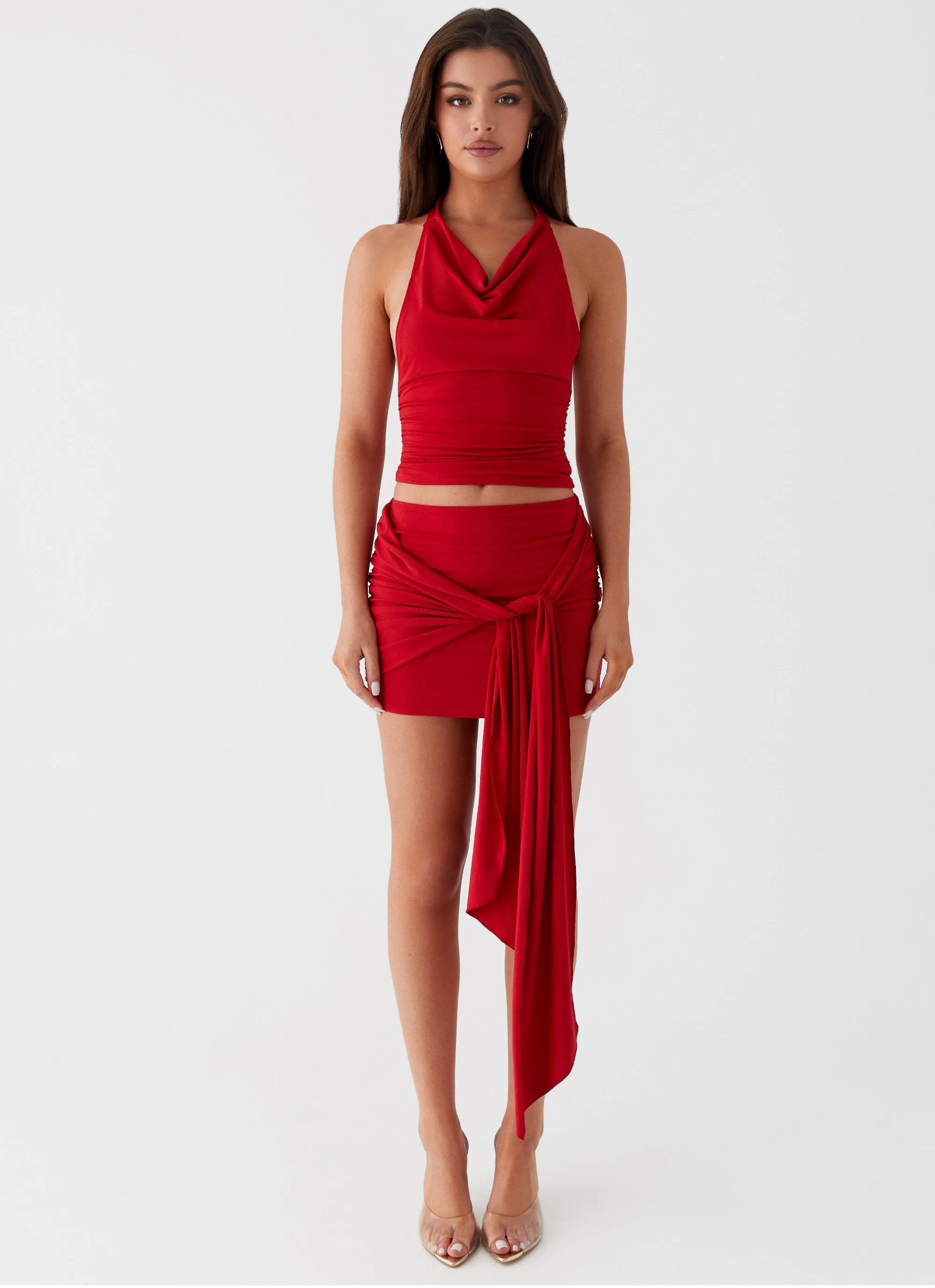 Tiered hem Tassel accents Grazie Lou Mini Skirt - Red