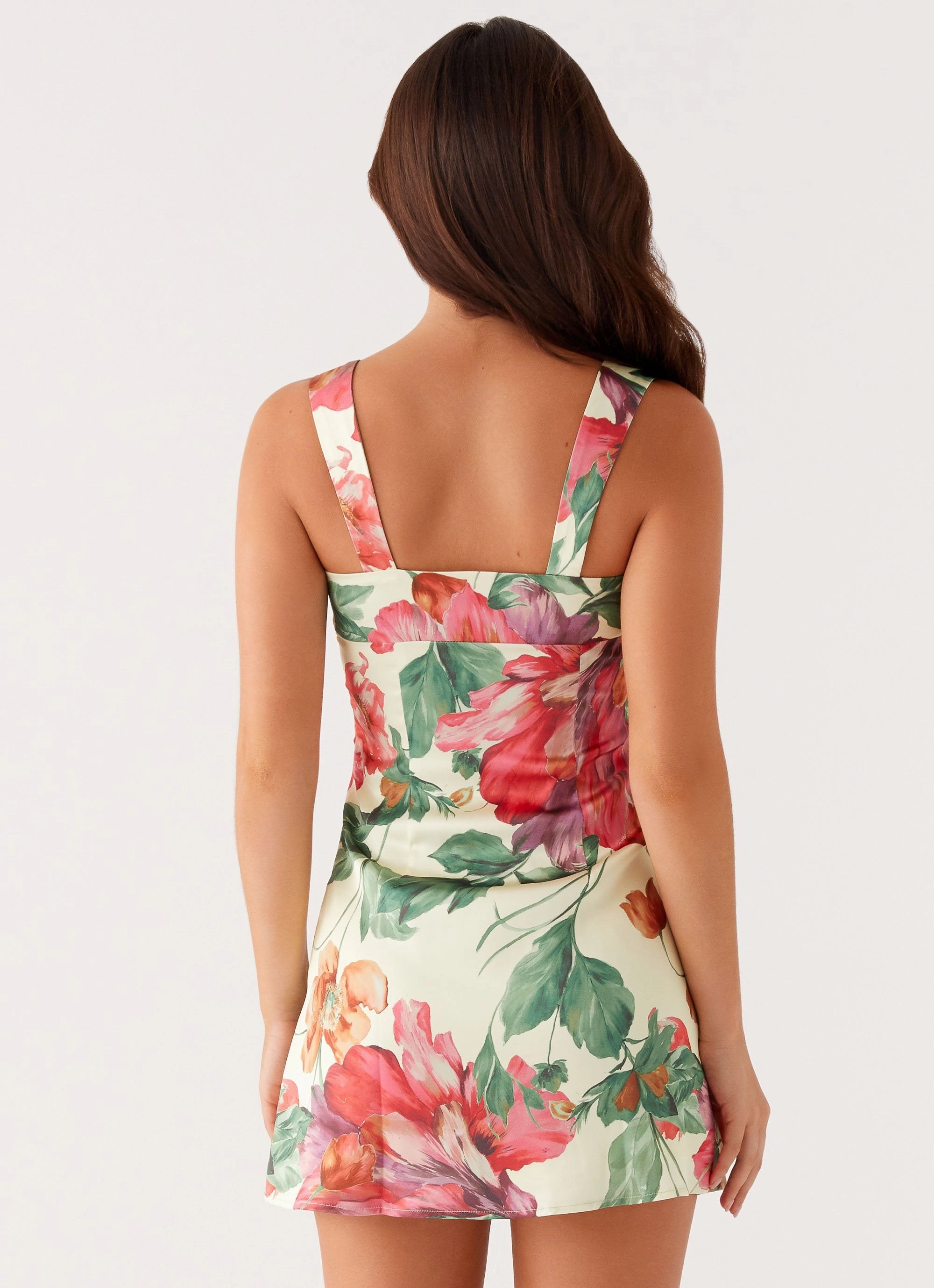 Grace Glow Chill Base Odette Satin Mini Dress - Yellow Floral