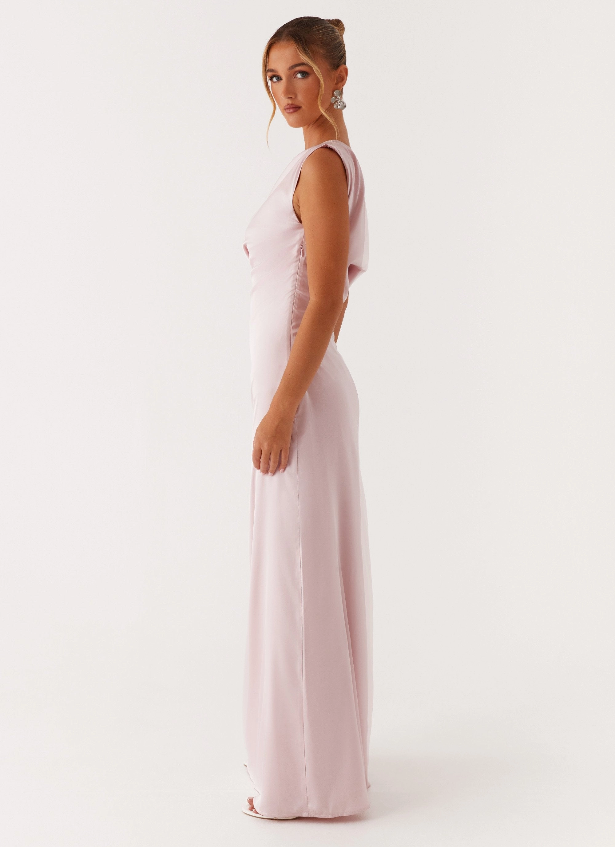 Street Casual Refined Aesthetic Heart Of Glass Satin Maxi Dress - Pink