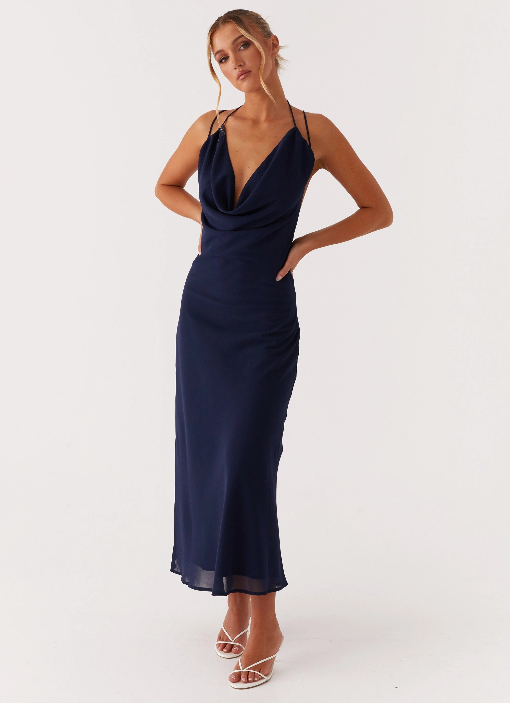 Elegant holiday wear Timeless Beauty Clover Club Maxi Dress - Navy