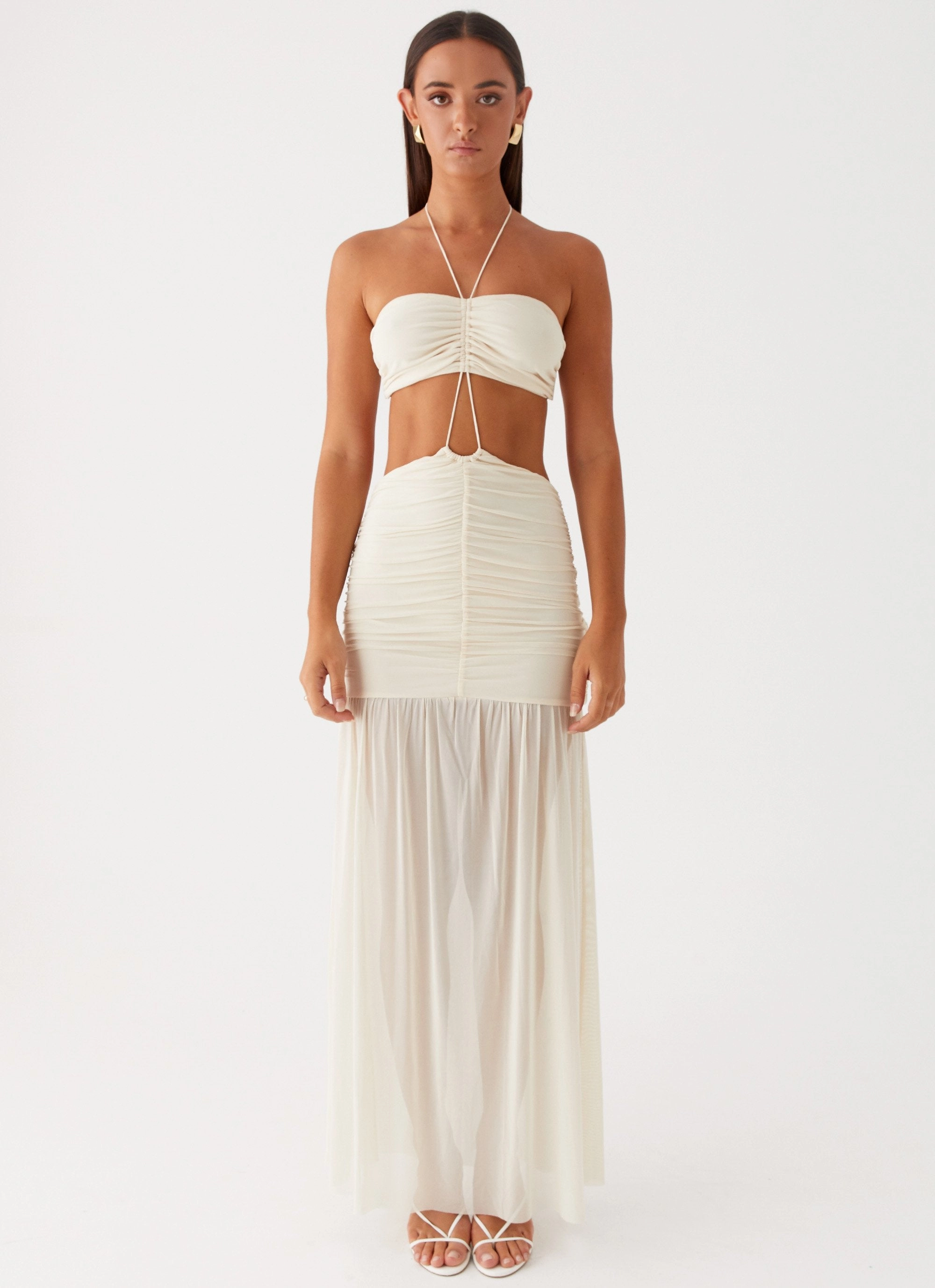 Formal Aura Printed-Lining Clover Cut Out Maxi Dress - Lemon