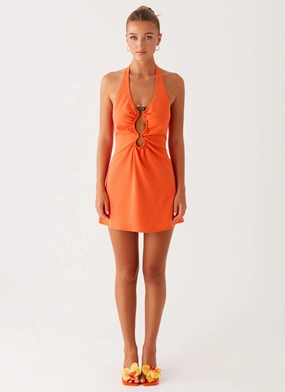 Coa Mini Dress - Tangerine Polished Design Removable-Straps