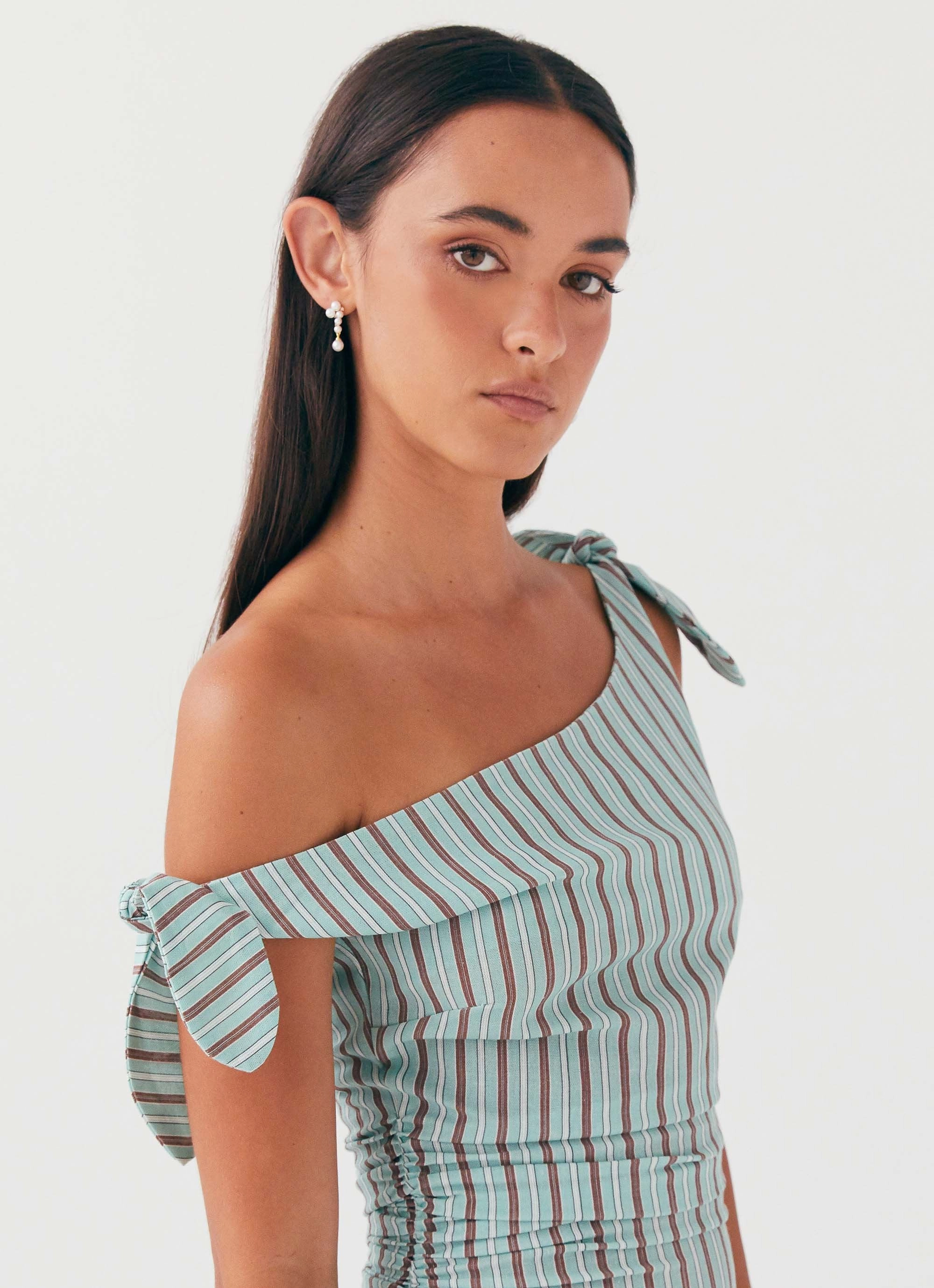 Amazonia Linen Mini Dress - Coastal Stripe Elegant Layers BreathableLining