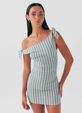 Comfortable Silhouette Amazonia Linen Mini Dress - Coastal Stripe
