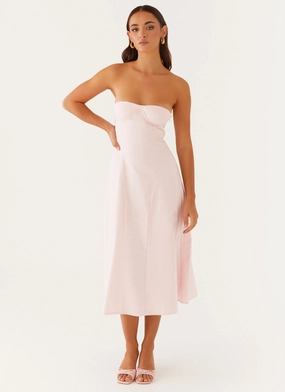 Flowing Texture Maika Strapless Midi Dress - Pink