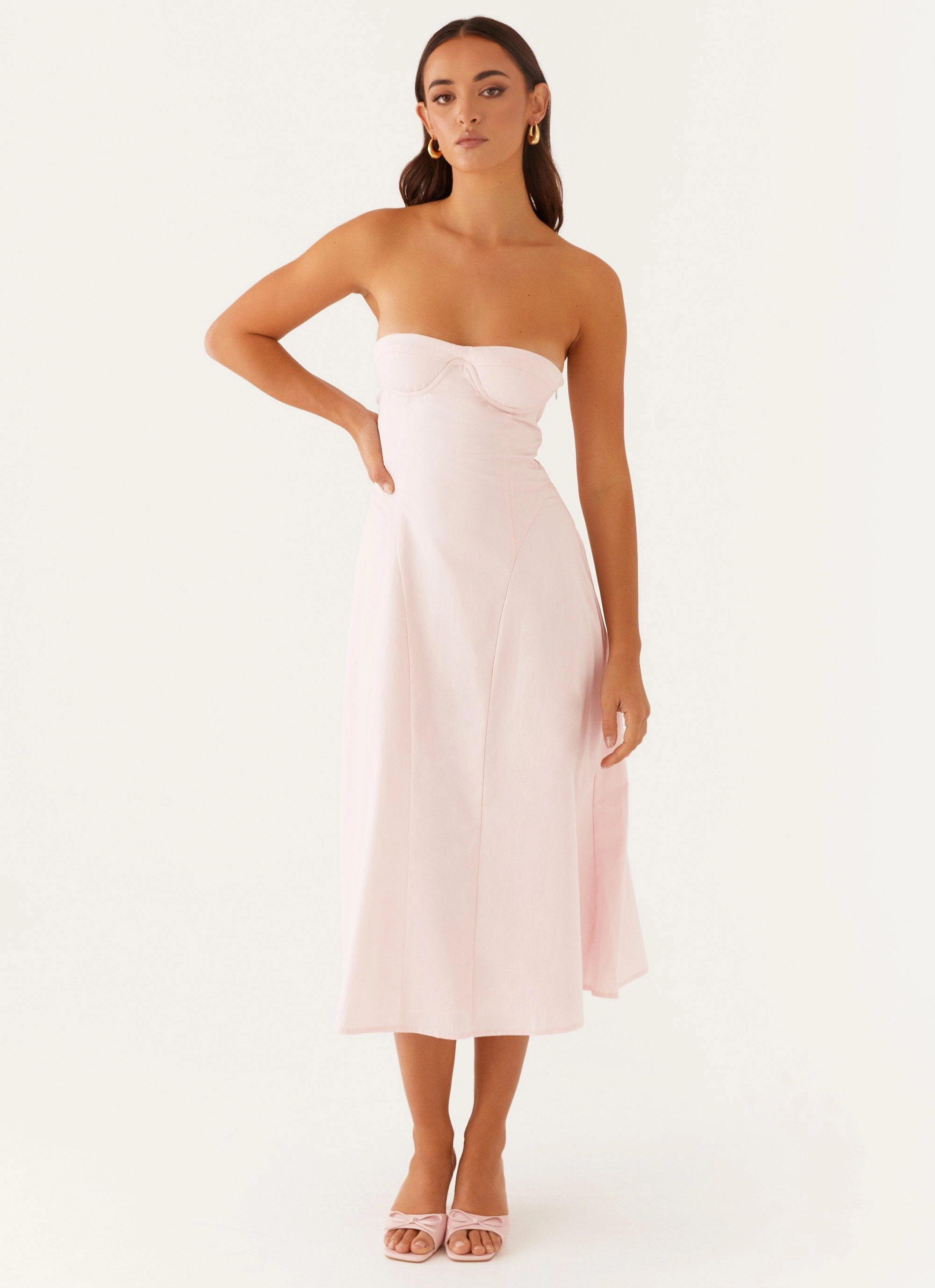 Flowing Texture Maika Strapless Midi Dress - Pink