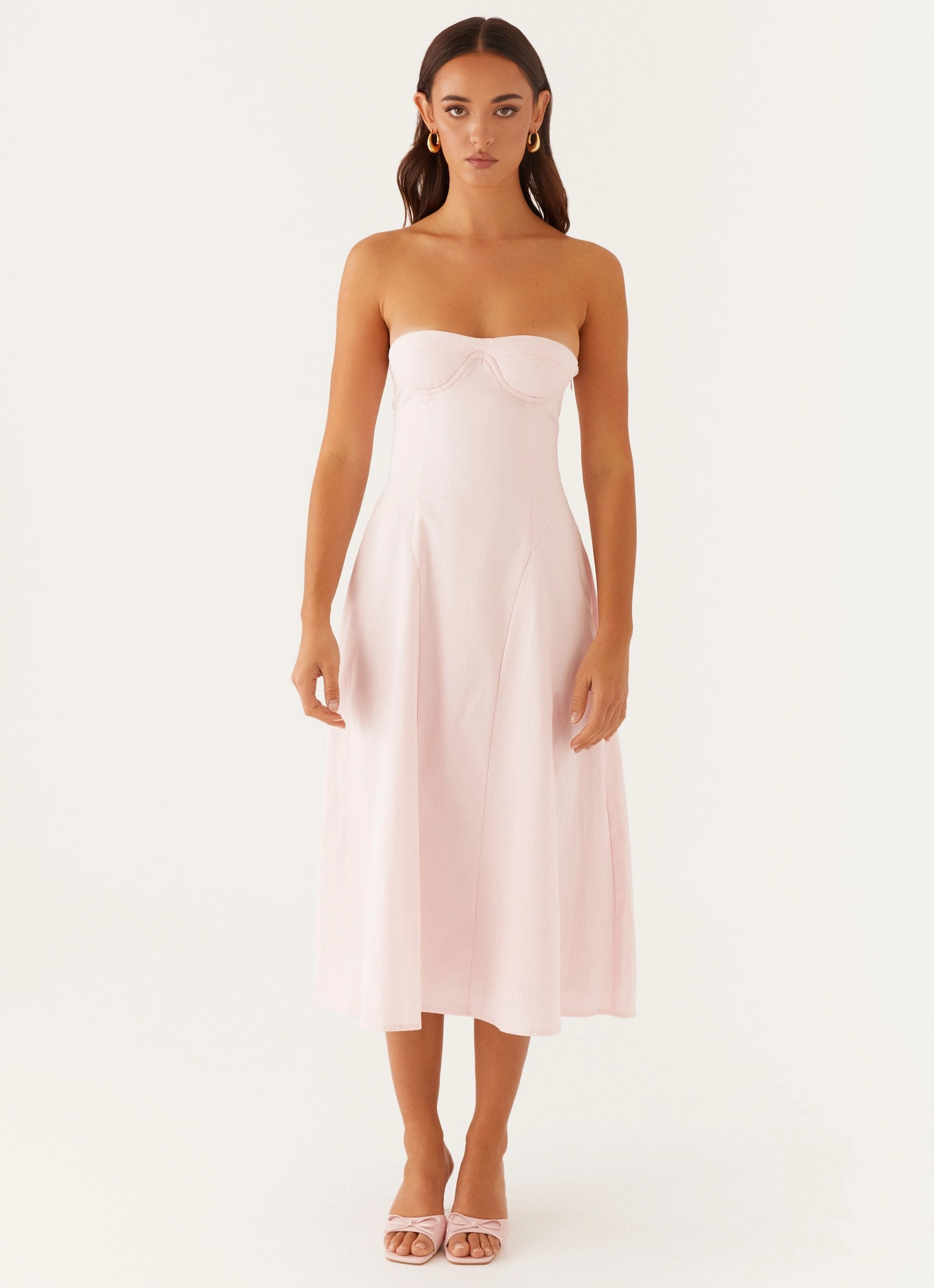 Cozy Touch Sleek Draping Maika Strapless Midi Dress - Pink