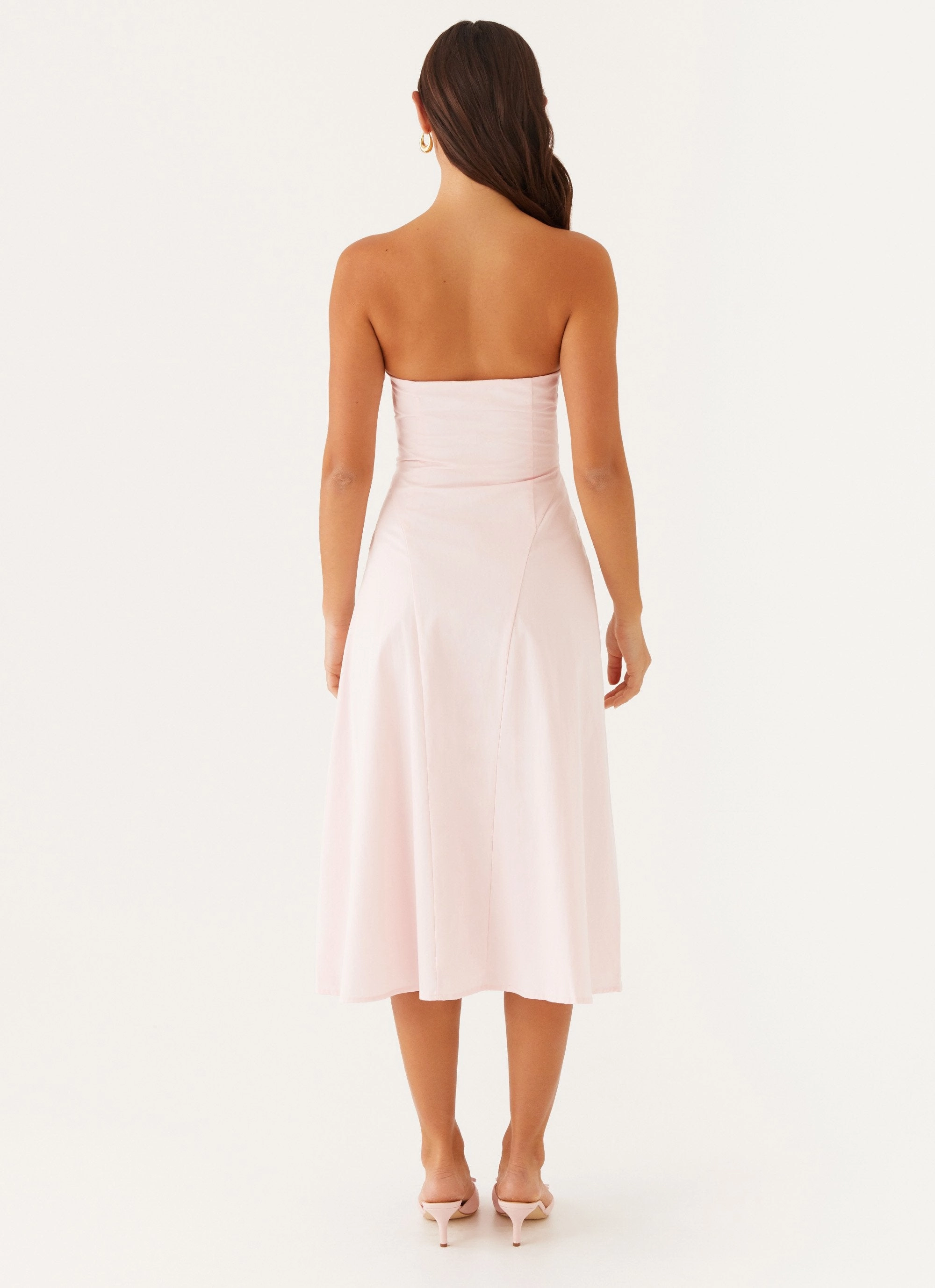 Maika Strapless Midi Dress - Pink Vibrant patterned dress