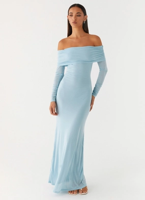 Cocoa Long Sleeve Maxi Dress - Blue Golden Scene