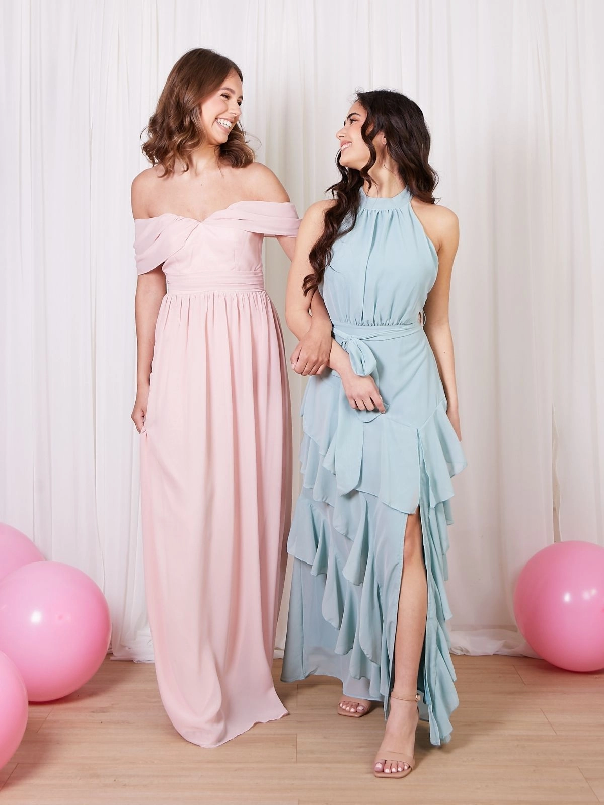 Flexible Mood Cold Shoulder Maxi Chiffon Dress / Blush