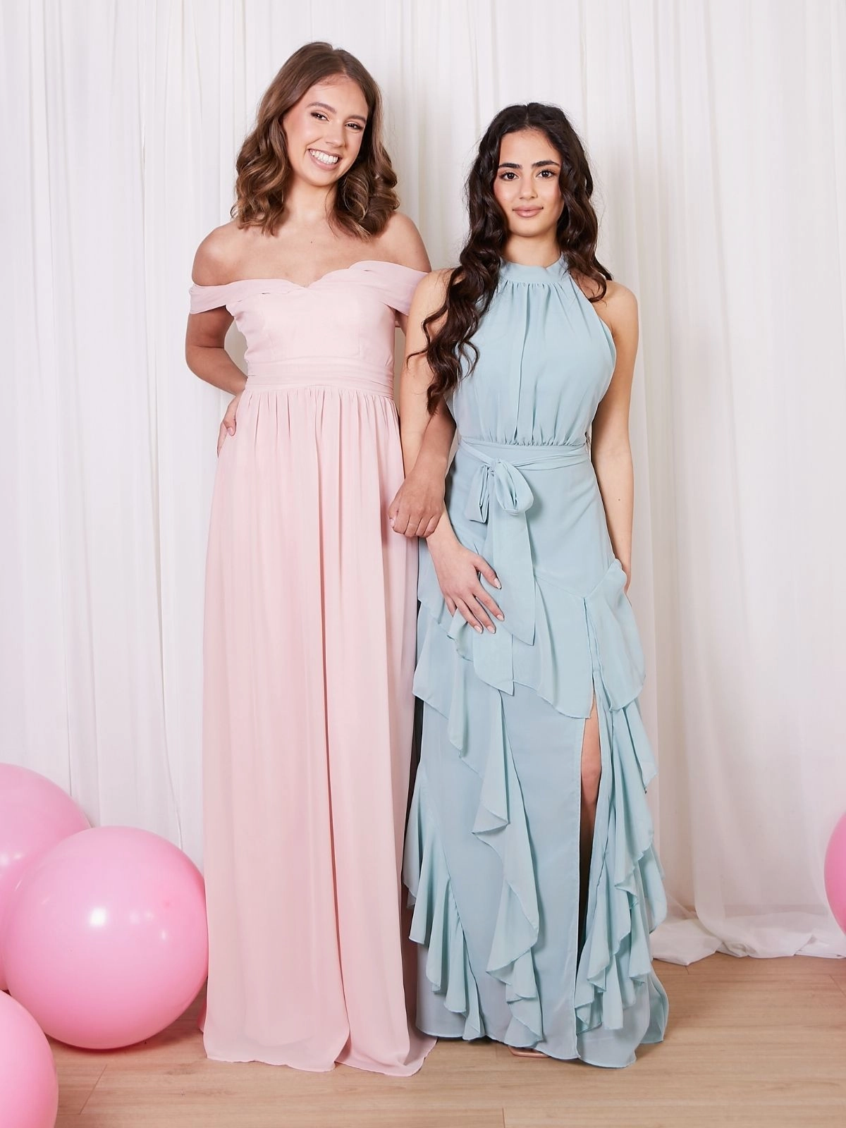 Soft Vibes Clean Outline Cold Shoulder Maxi Chiffon Dress / Blush