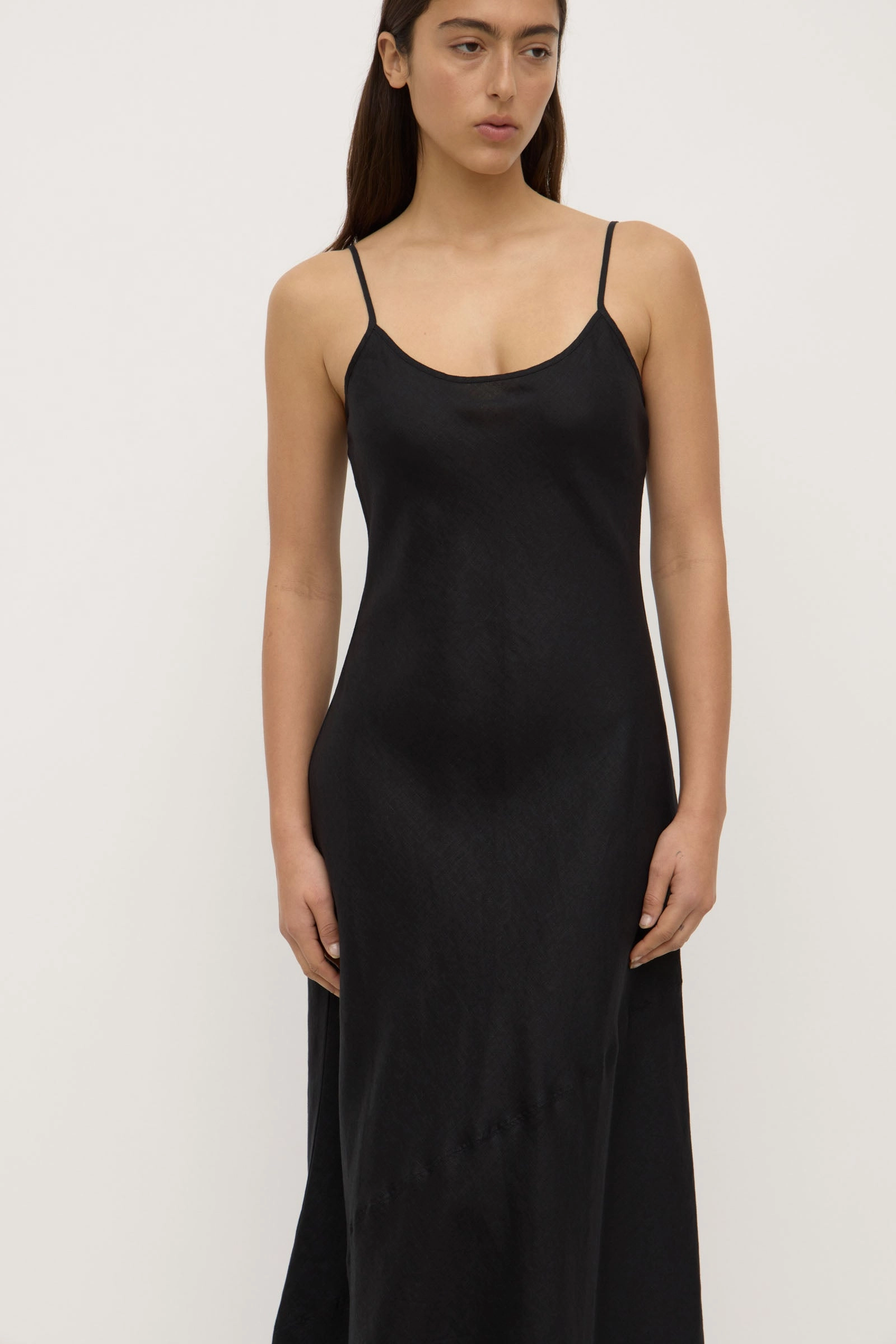 Colette Linen Slip Dress Classic knee-length dress Side Pleats