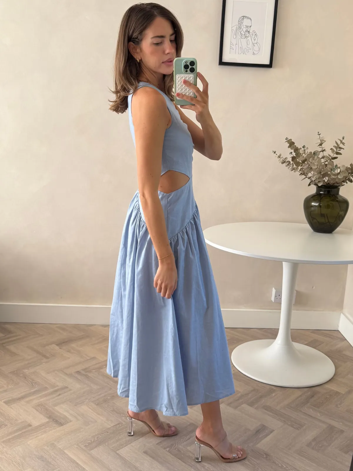 Cozy and Comfortable Jewel Accent Jasmine Cut Out One Shoulder Dress in Baby Blue