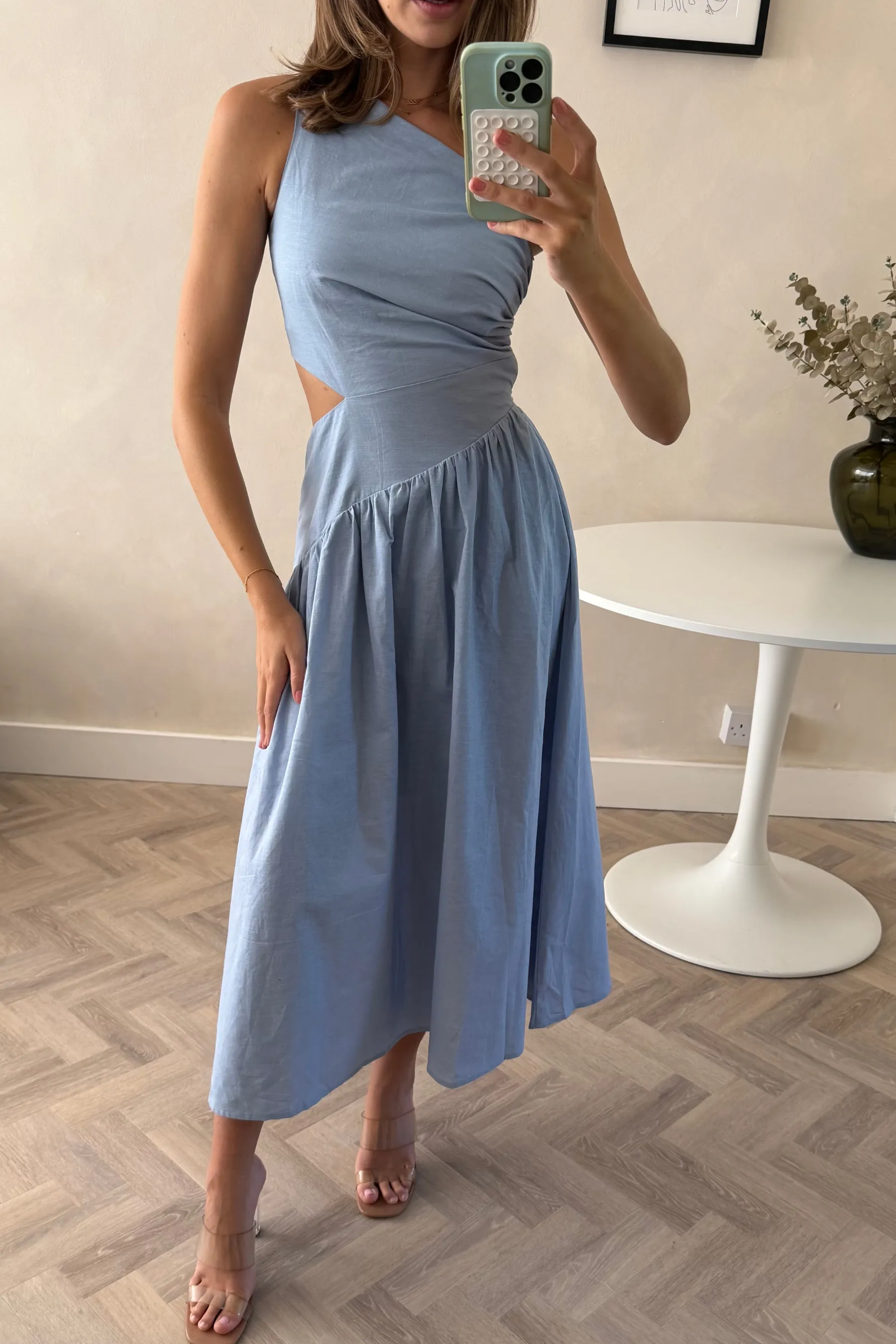 Jasmine Cut Out One Shoulder Dress in Baby Blue Casual Fit