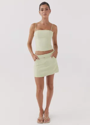 Eliana Suit Mini Skirt - Green Zest Stretchable Waist